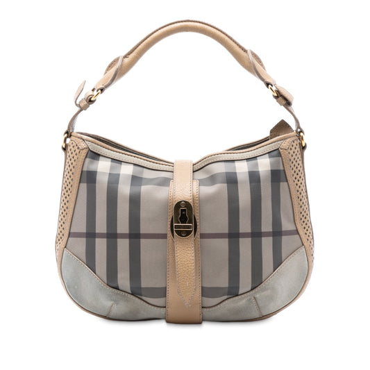 Burberry Smoke Check Coated Canvas Bartow Hobo