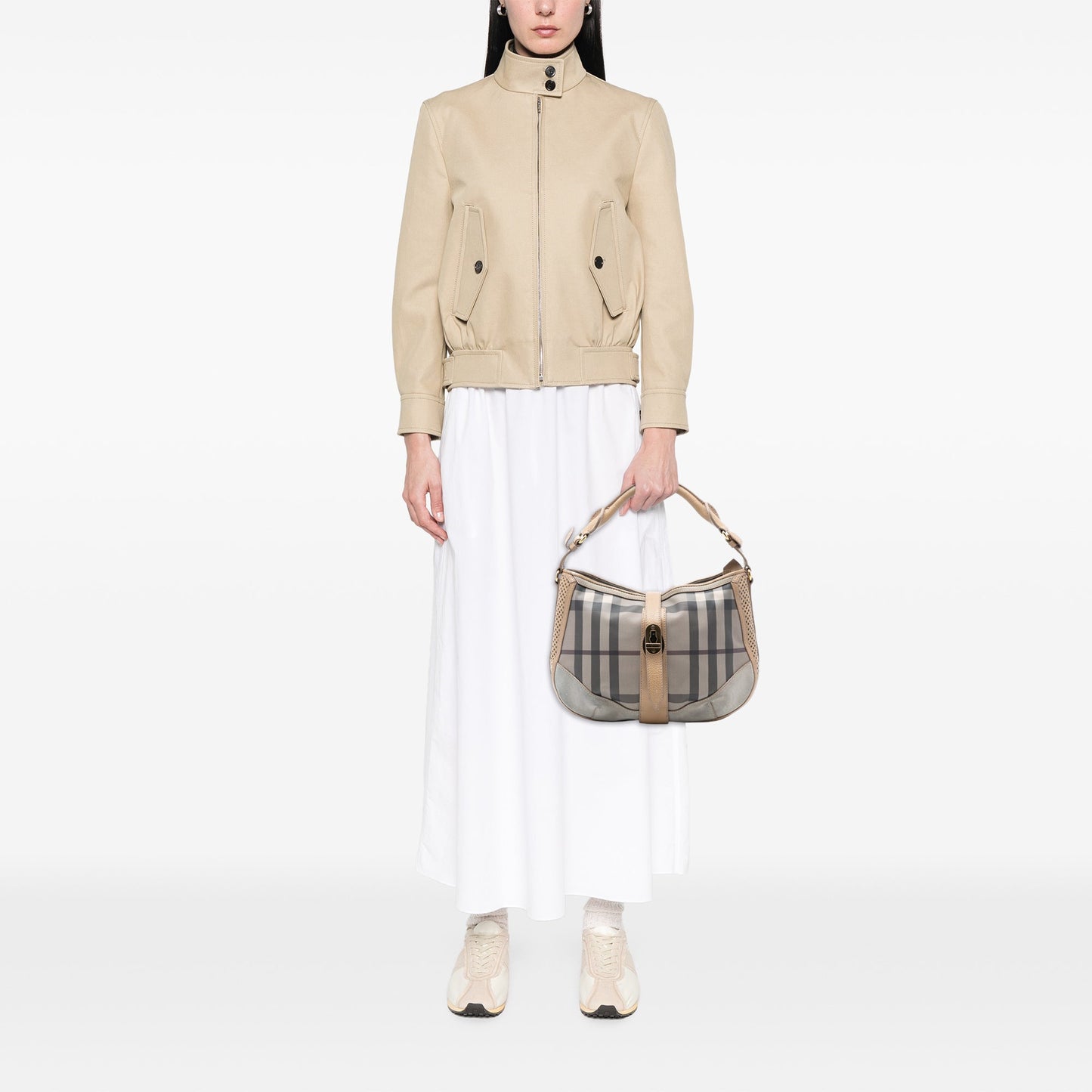 Burberry Smoke Check Coated Canvas Bartow Hobo