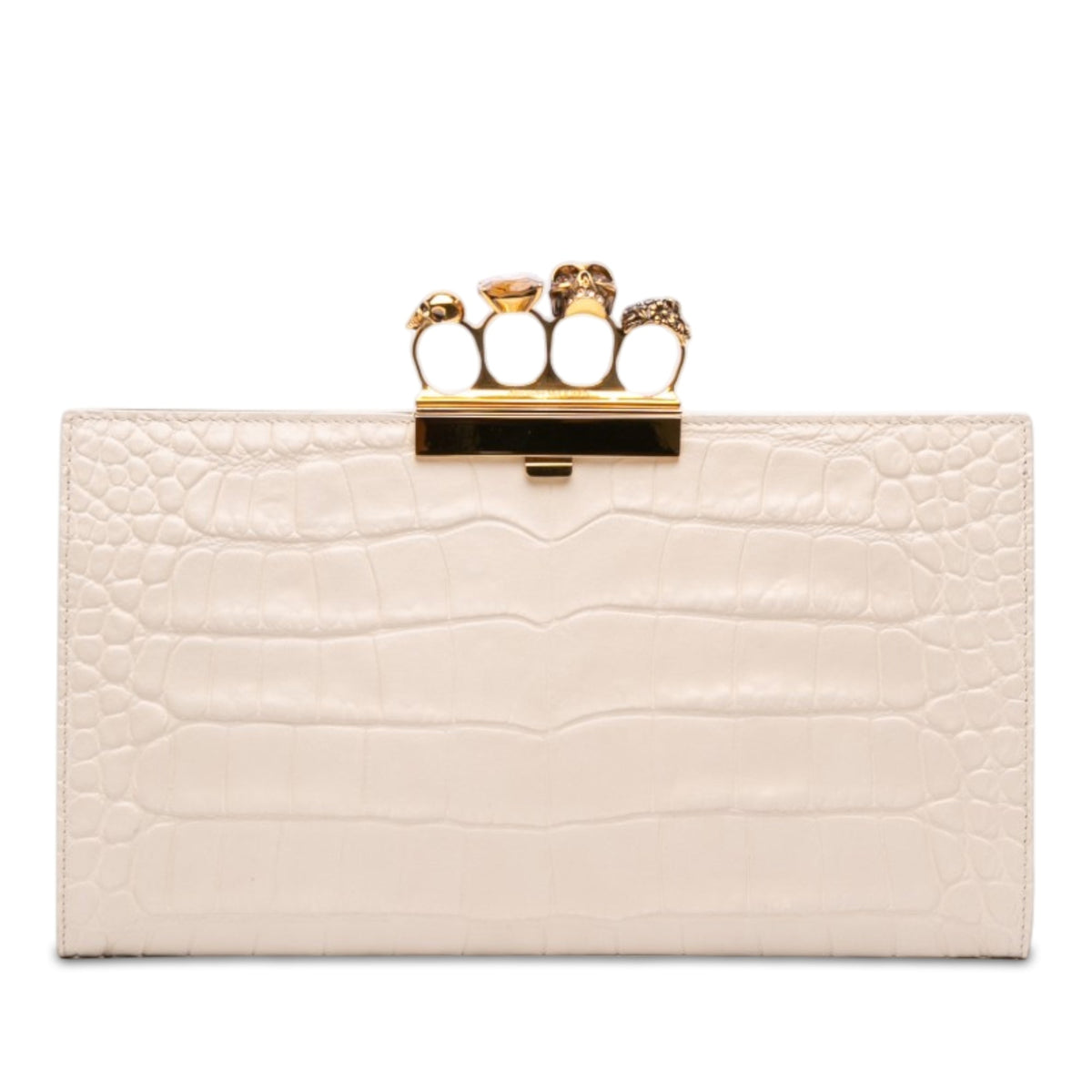 Alexander McQueen Croc Embossed Calfskin Skull Knuckle Clasp Clutch