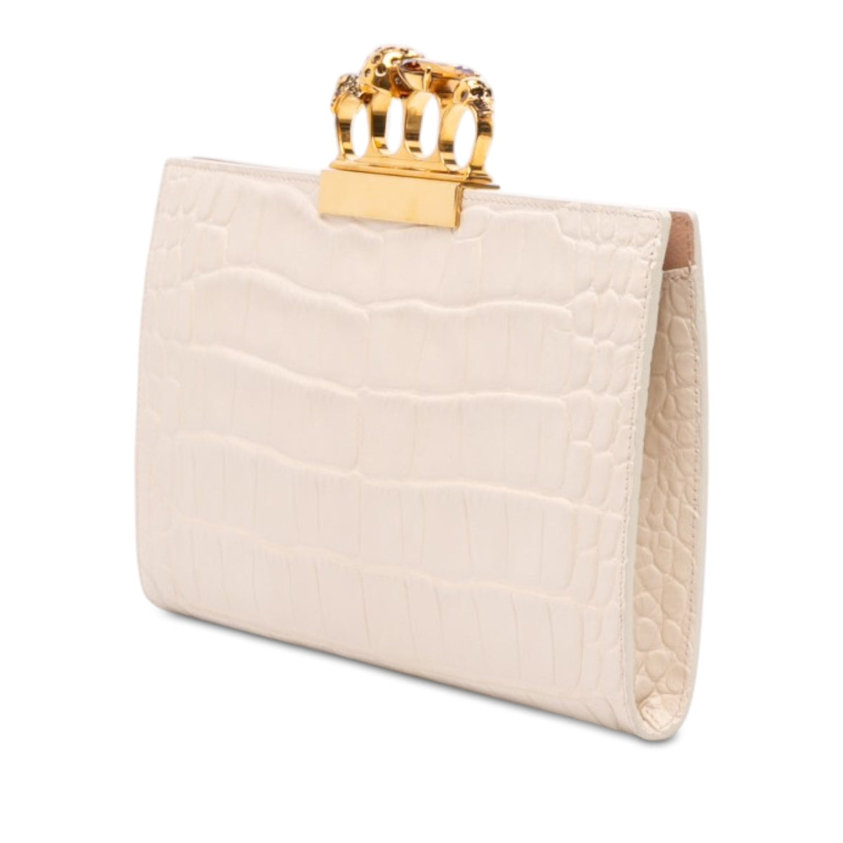 Alexander McQueen Croc Embossed Calfskin Skull Knuckle Clasp Clutch