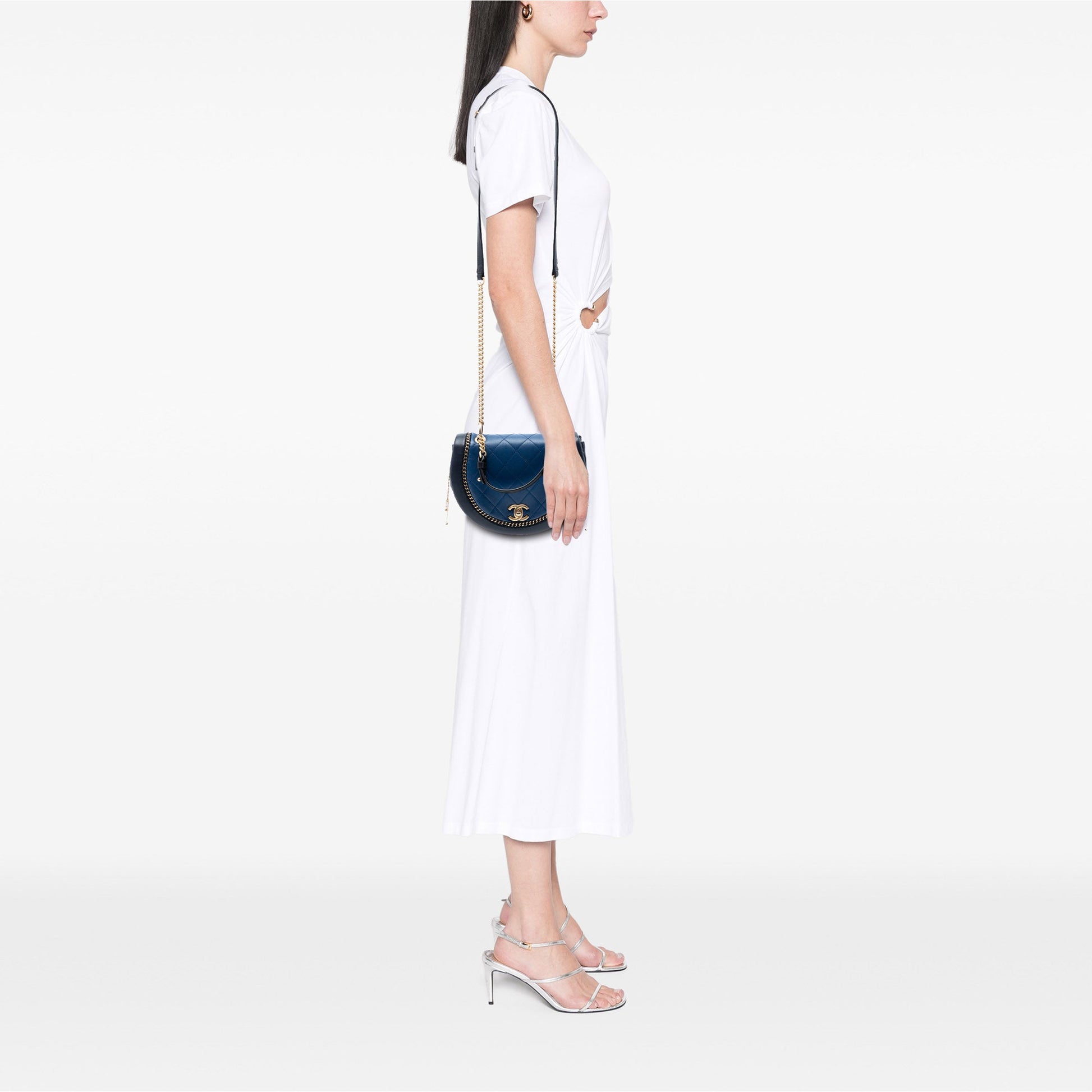 Chanel Small Quilted Lambskin Chain Detail Saddle Bag