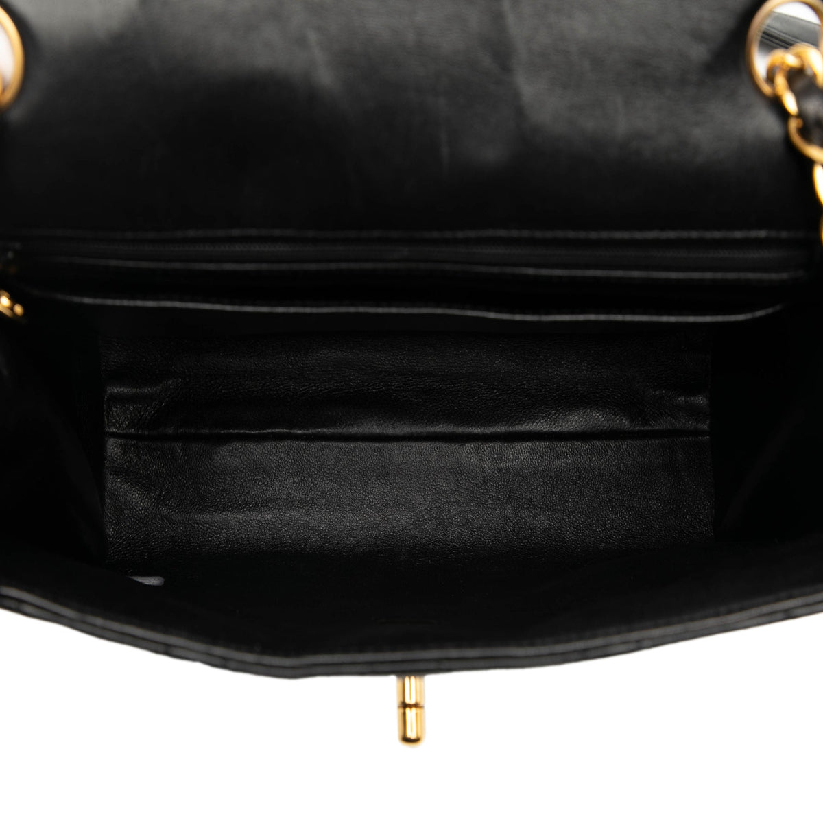 Chanel Small Square Quilted Lambskin Straight Single Flap — Black