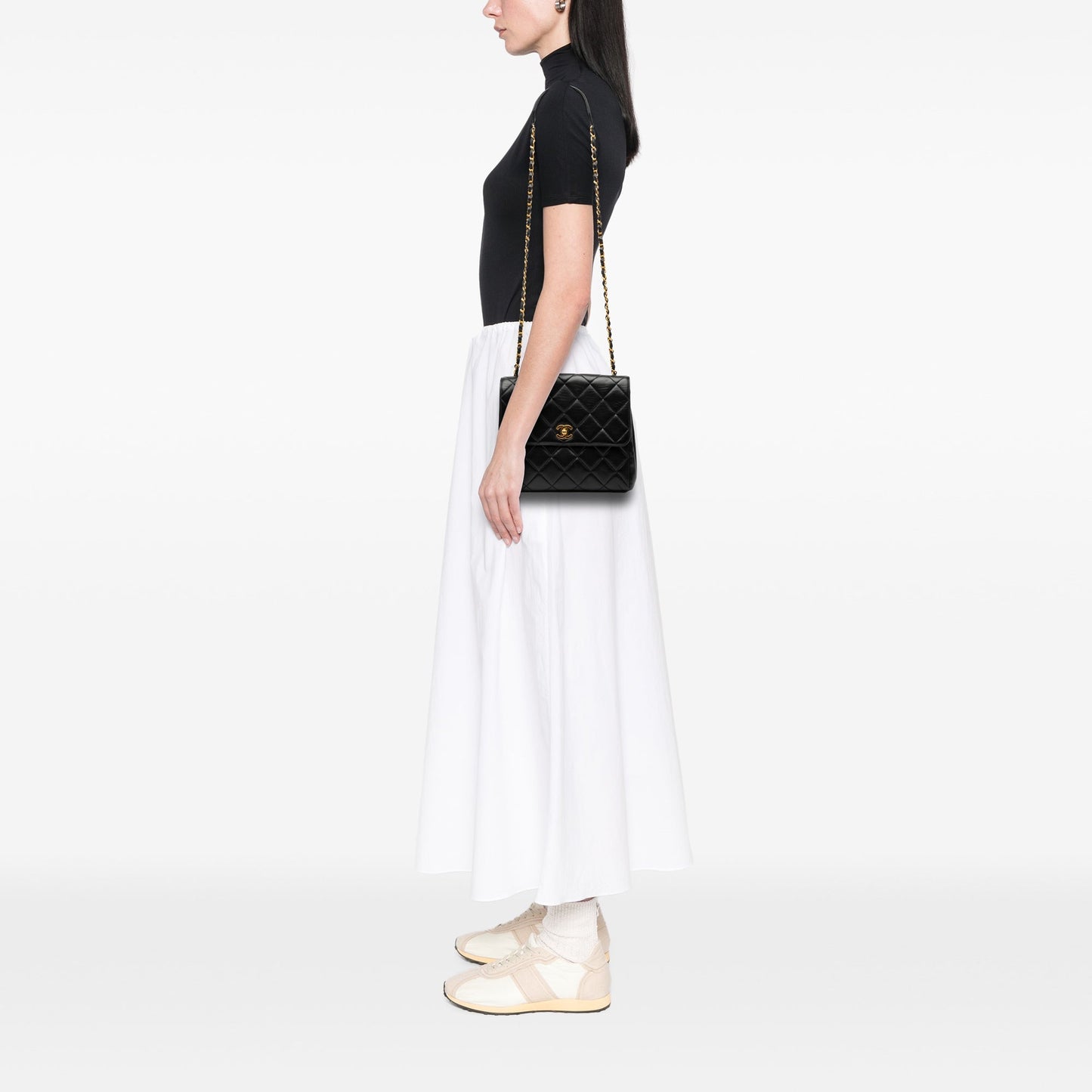 Chanel Small Square Lambskin Straight Single Flap