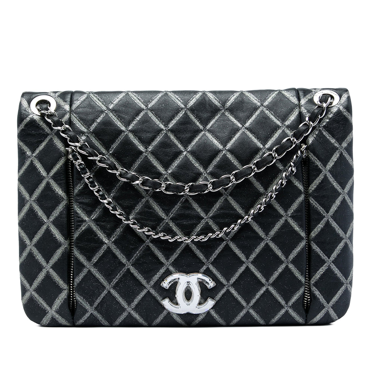 Chanel Quilted Metallic Distressed Lambskin CC Crystal Flap