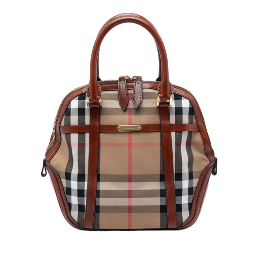 Burberry Medium House Check Canvas Bridle Orchard Handbag