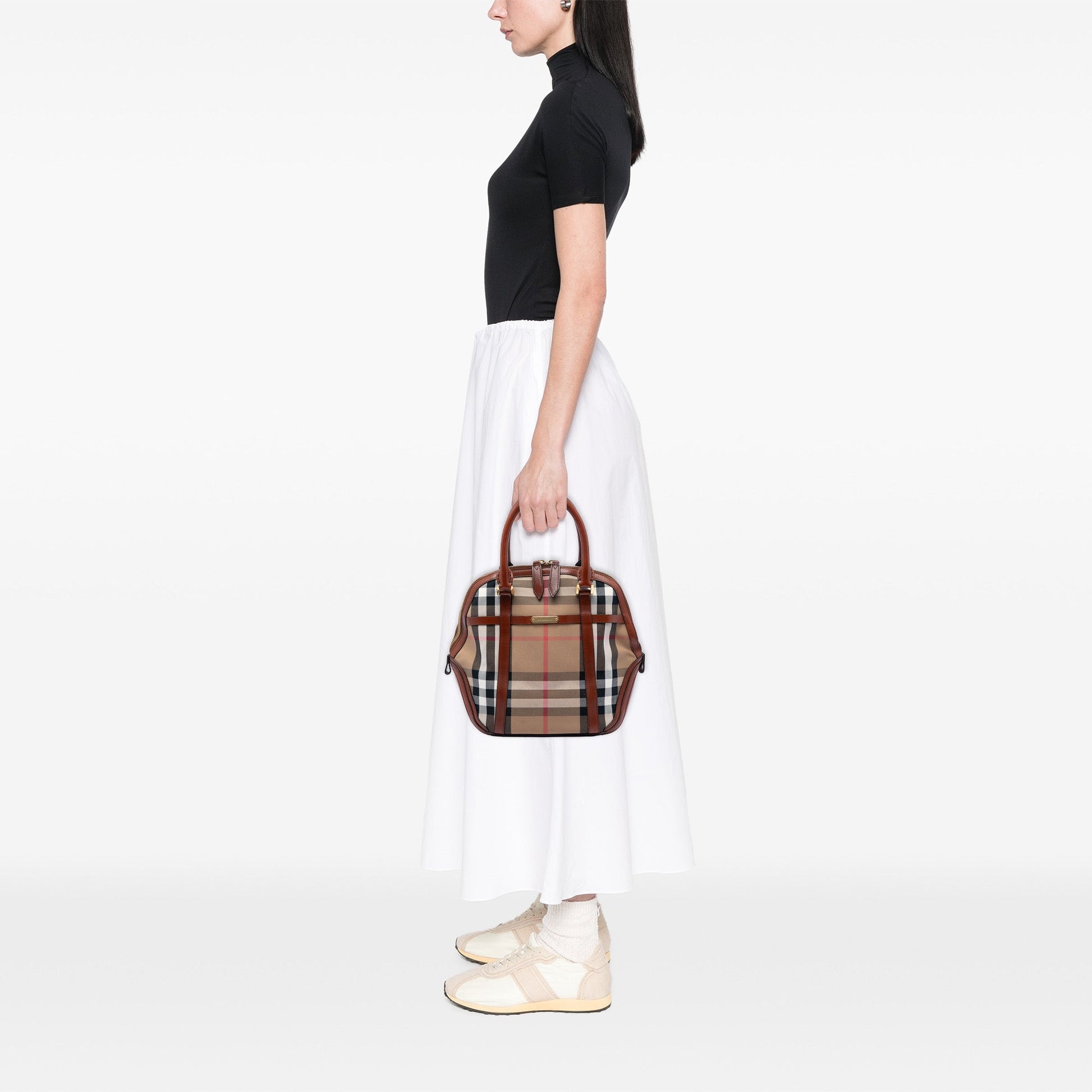 Burberry Medium House Check Canvas Bridle Orchard Handbag