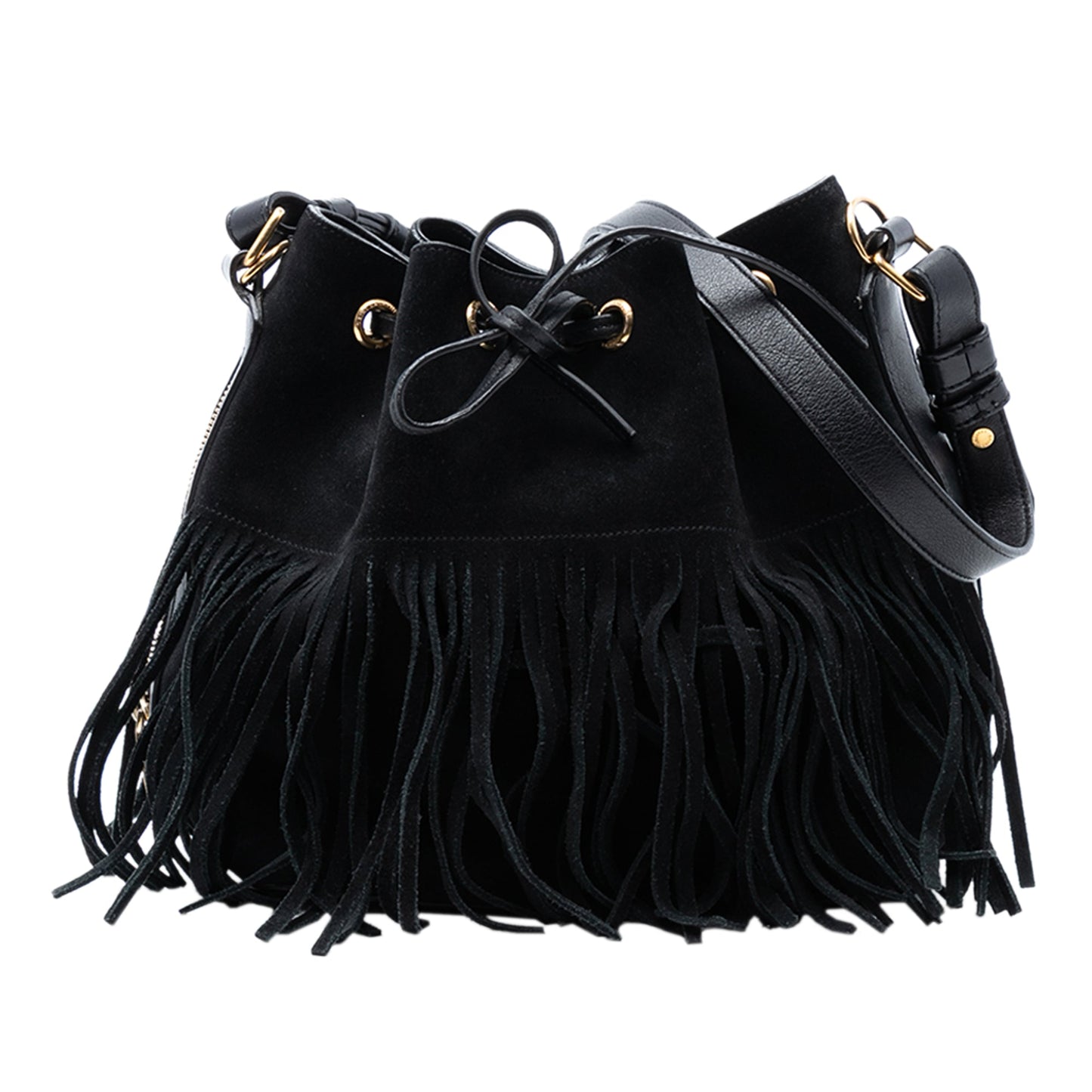 Saint Laurent Small Suede Emmanuelle Fringe Bucket Bag