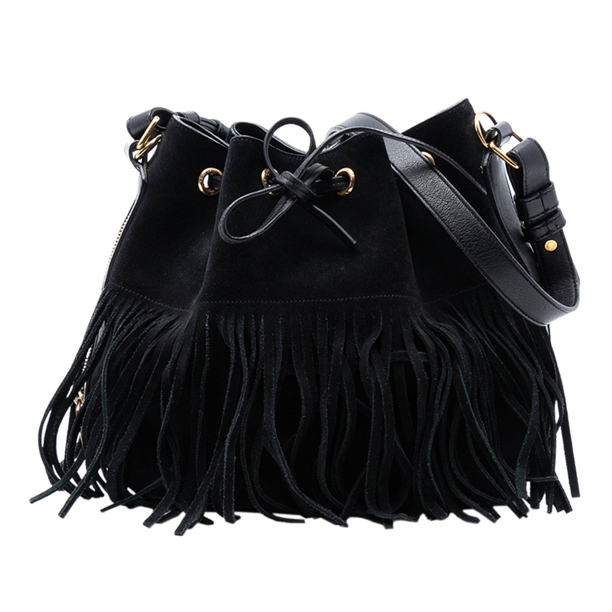 Saint Laurent Small Suede Emmanuelle Fringe Bucket Bag