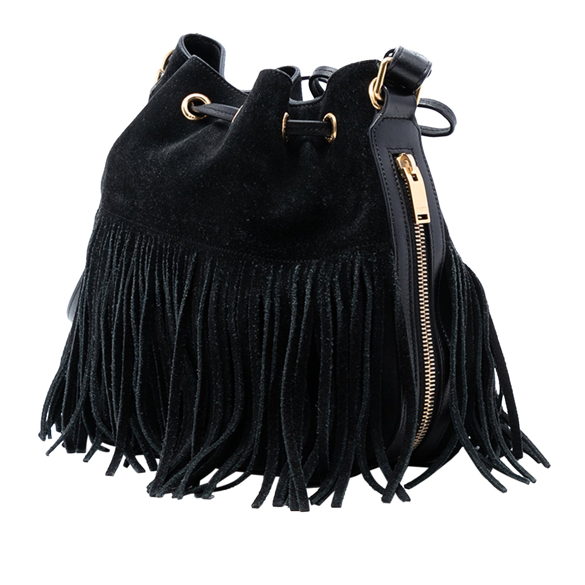 Saint Laurent Small Suede Emmanuelle Fringe Bucket Bag