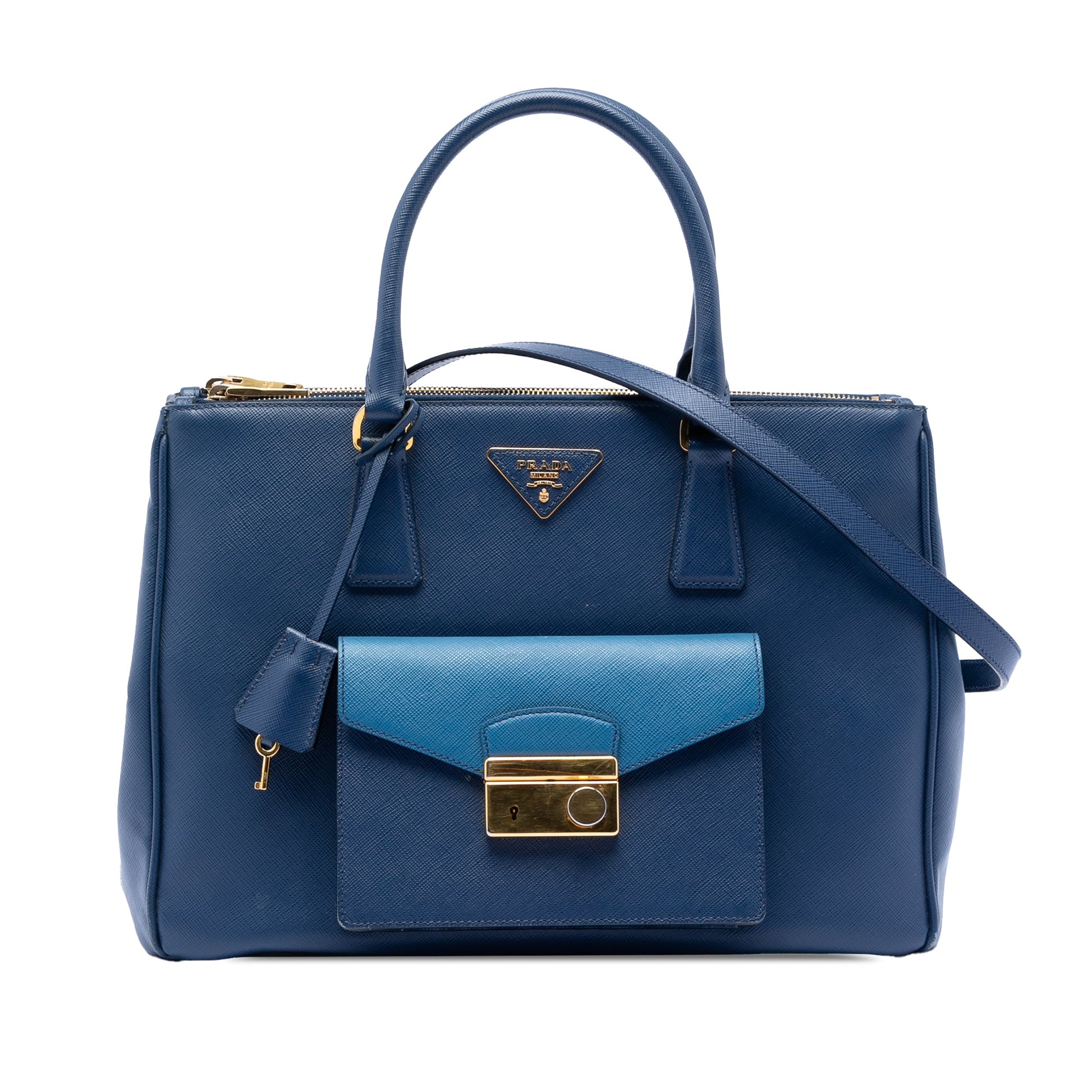 Prada Saffiano Lux Galleria Double Zip Front Pocket Satchel