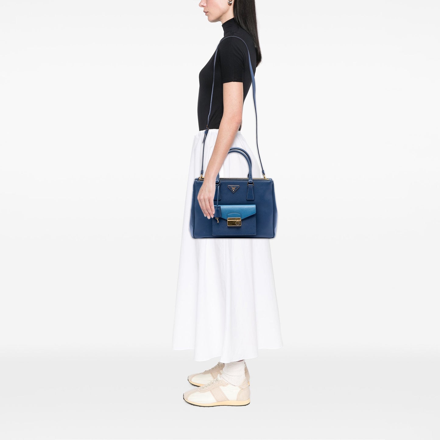 Prada Saffiano Lux Galleria Double Zip Front Pocket Satchel