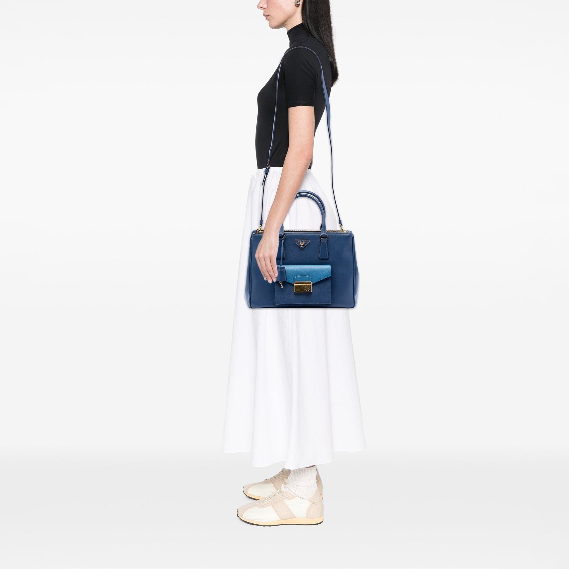 Prada Saffiano Lux Galleria Double Zip Front Pocket Satchel