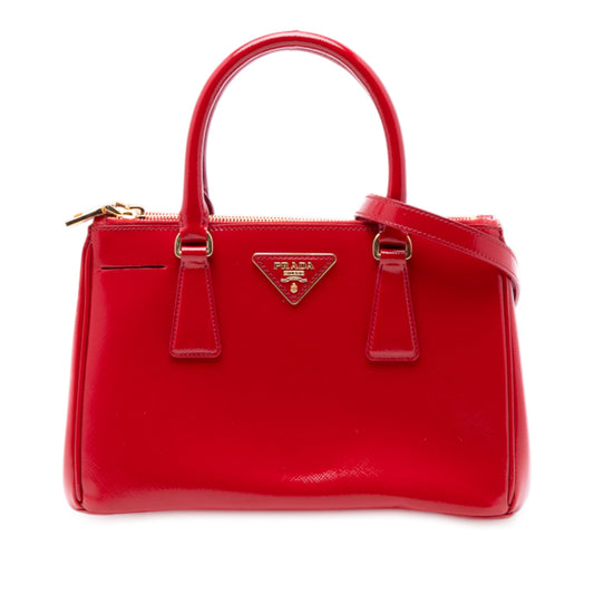 Prada Mini Saffiano Vernice Galleria Double Zip Satchel