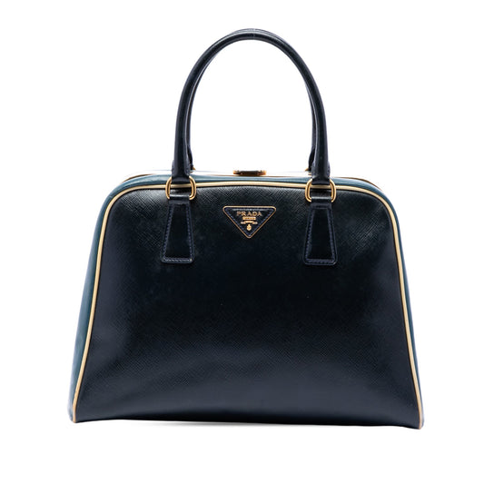 Prada Bicolor Saffiano Vernice Pyramid Frame Handbag