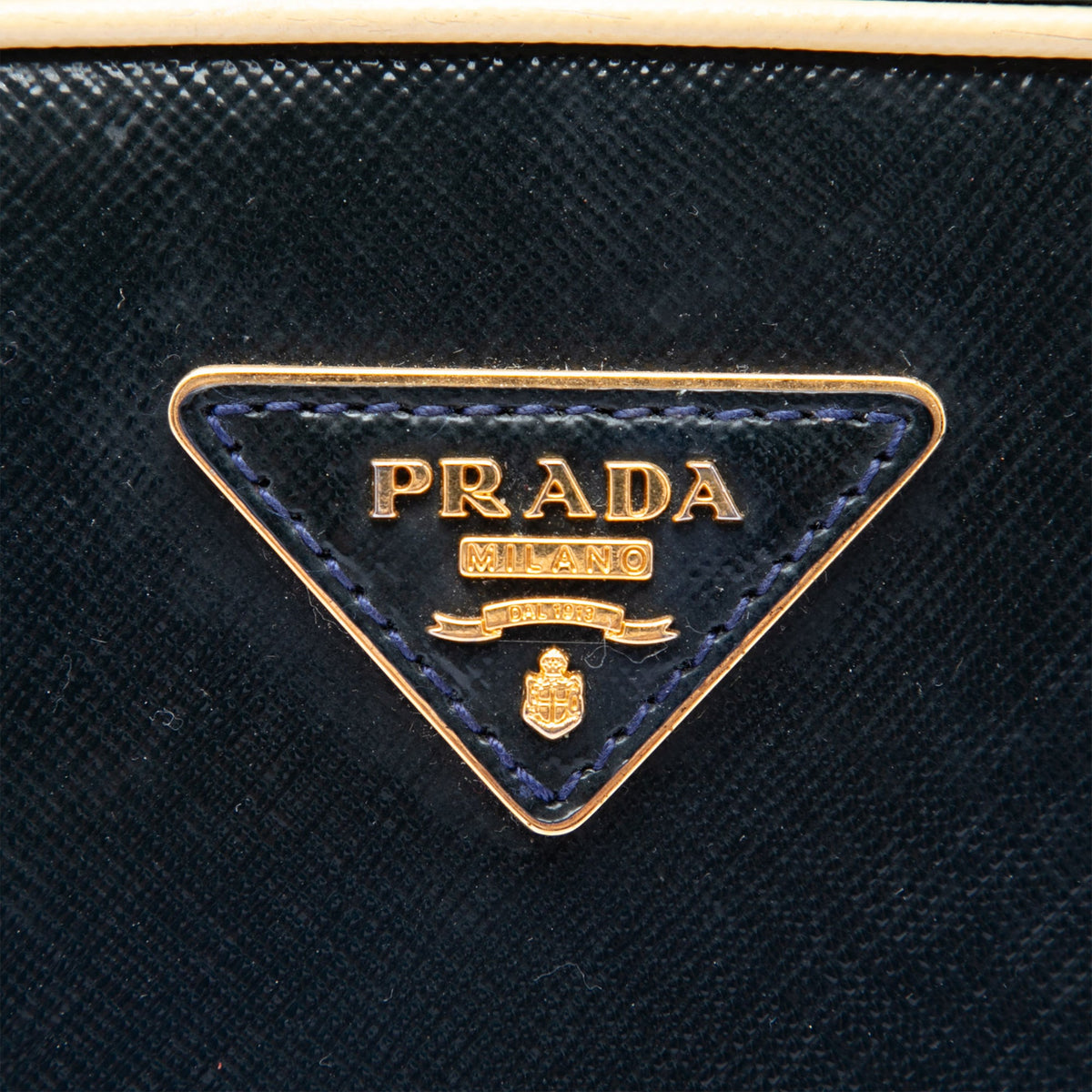 Prada Bicolor Saffiano Vernice Pyramid Frame Handbag