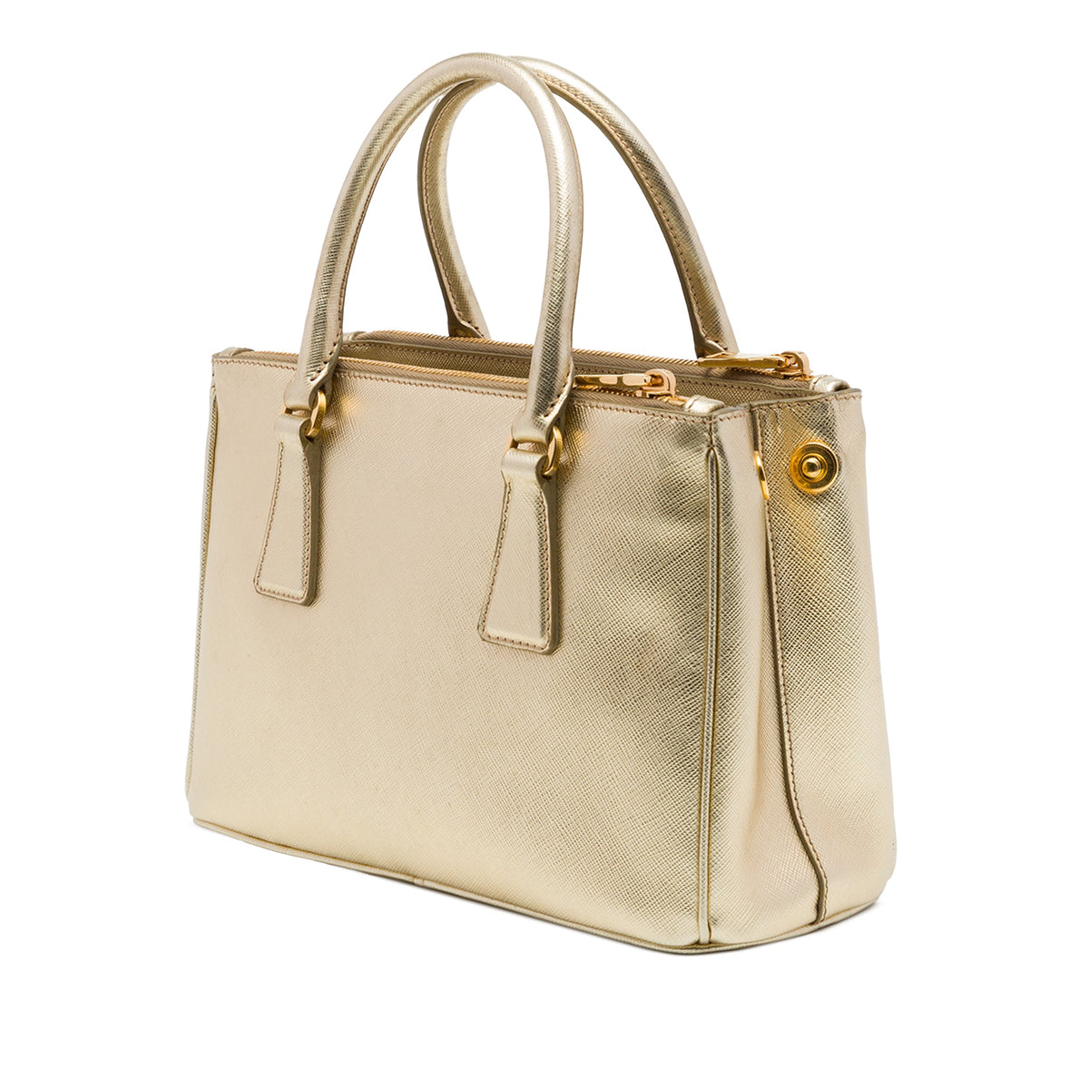 Prada Mini Metallic Saffiano Lux Galleria Double Zip Satchel — Gold