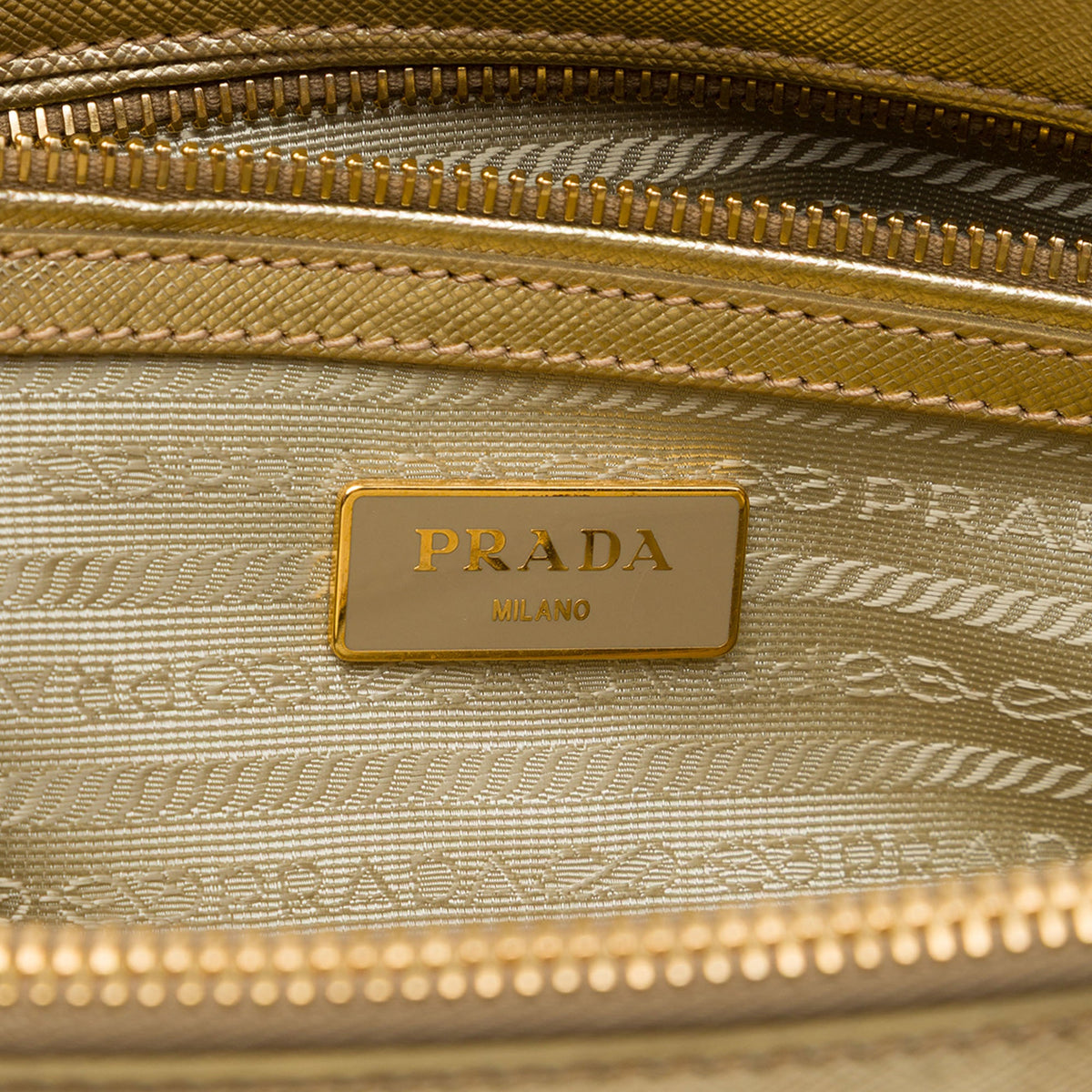 Prada Mini Metallic Saffiano Lux Galleria Double Zip Satchel — Gold