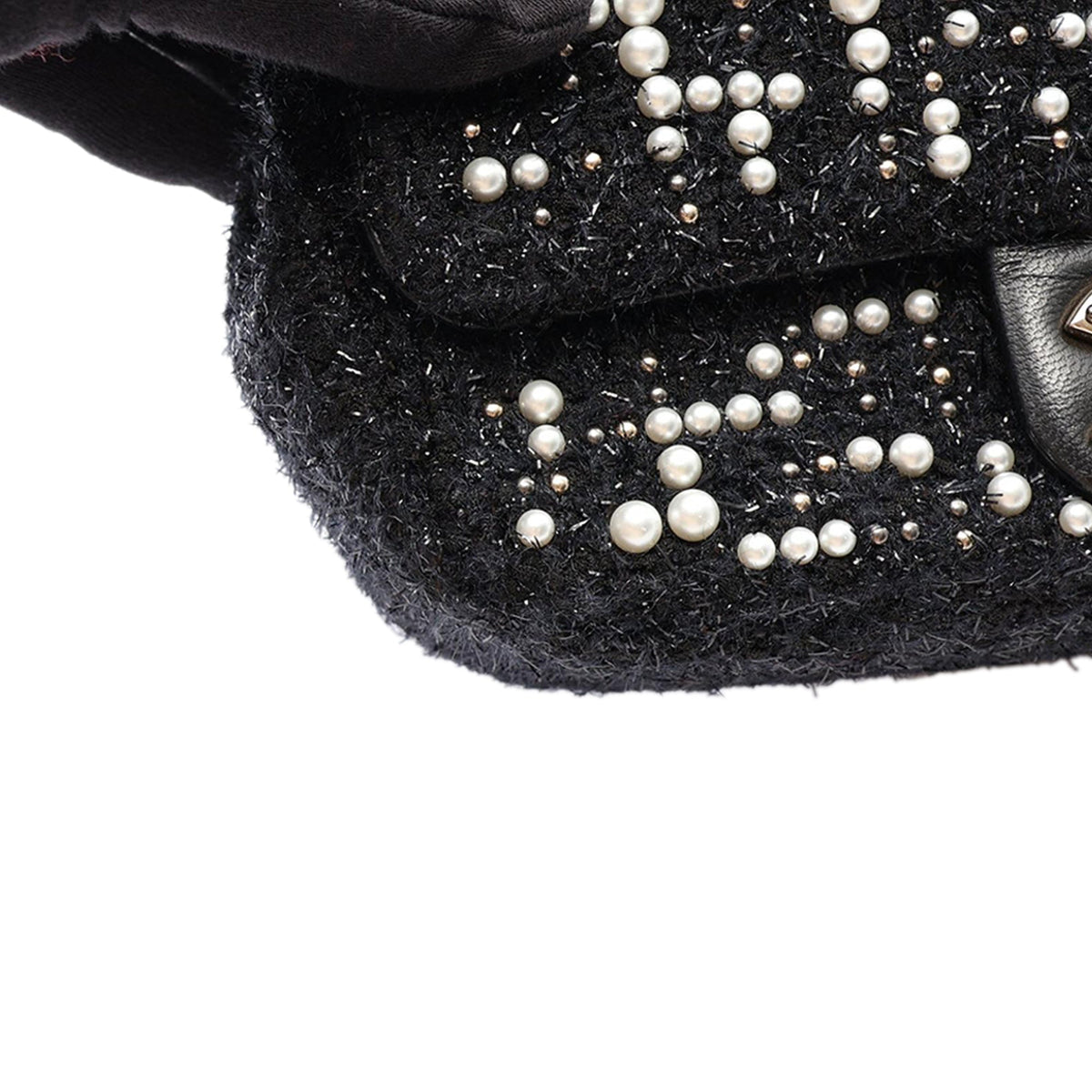 Chanel Mini Tweed and Pearl Flap Bag — Black