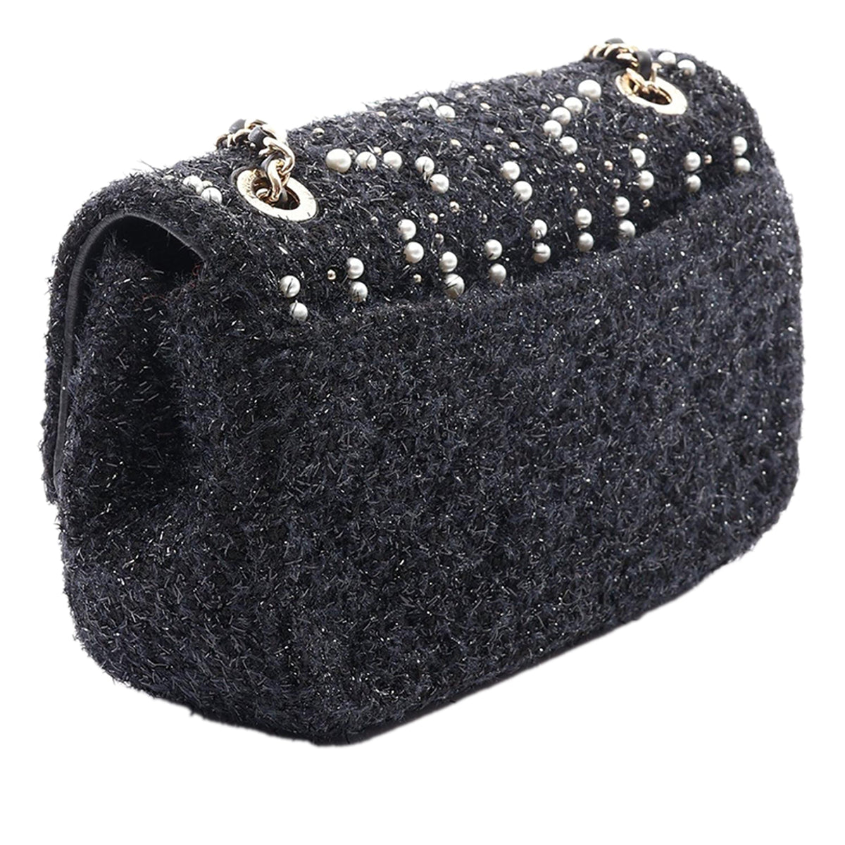 Chanel Mini Tweed and Pearl Flap Bag — Black