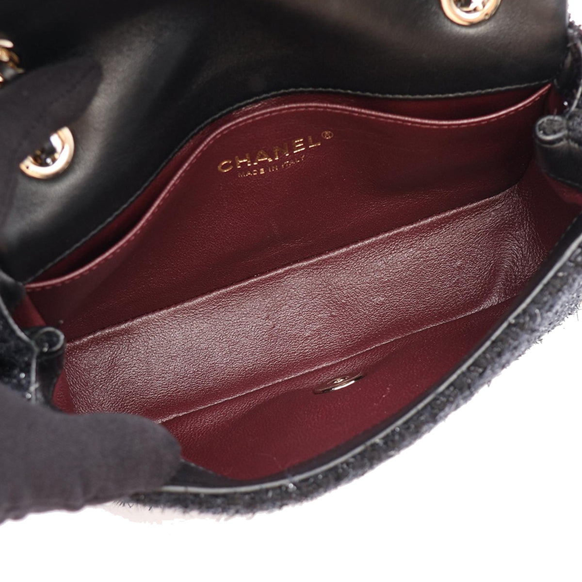 Chanel Mini Tweed and Pearl Flap Bag — Black