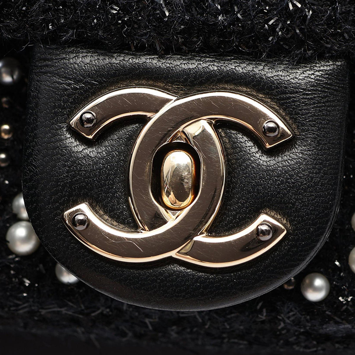 Chanel Mini Tweed and Pearl Flap Bag — Black