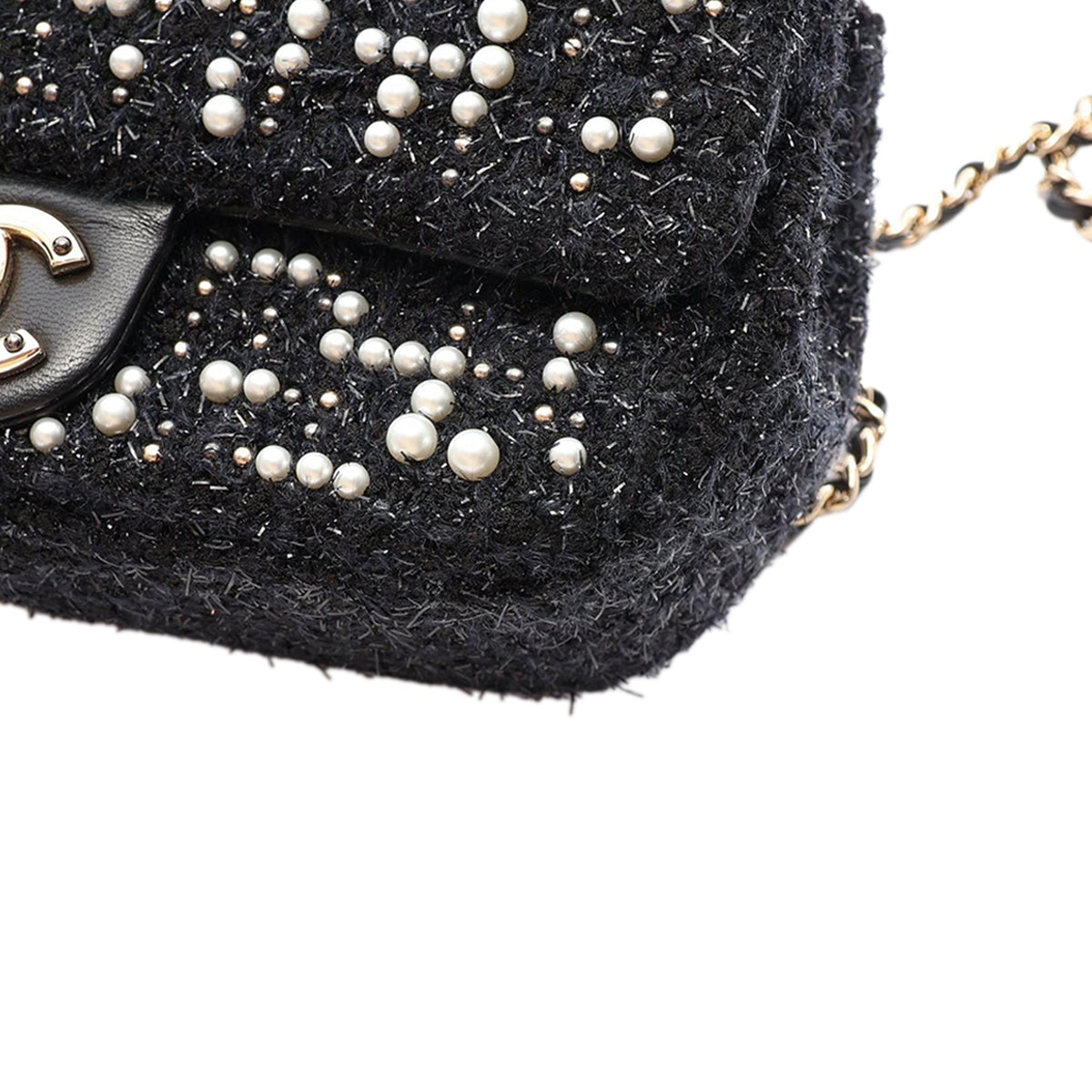 Chanel Mini Tweed and Pearl Flap Bag — Black