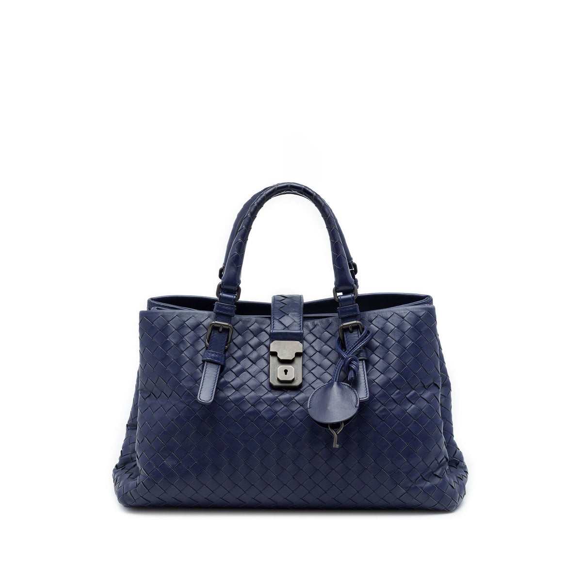 Bottega Veneta Small Nappa Intrecciato Roma Satchel — Blue