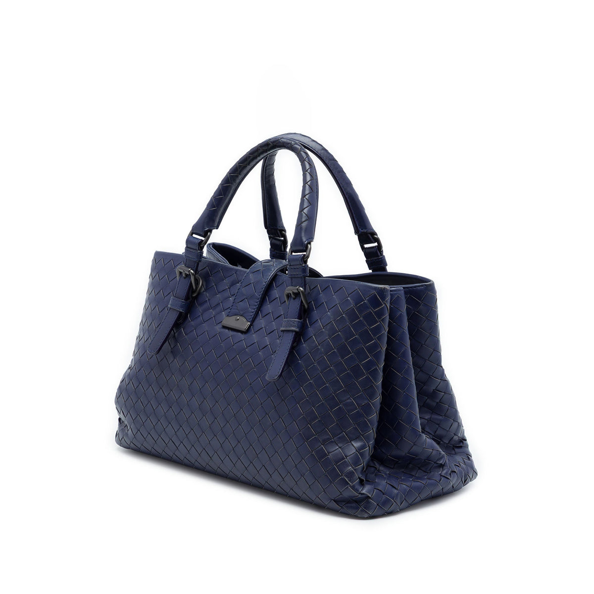 Bottega Veneta Small Nappa Intrecciato Roma Satchel — Blue