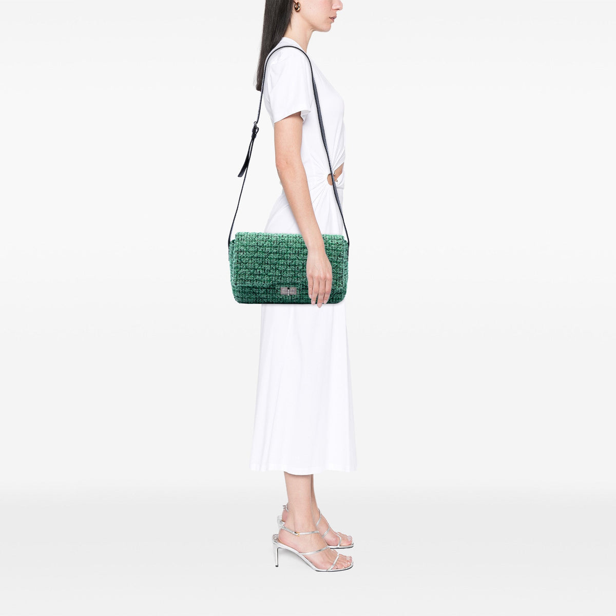 Chanel Jumbo Quilted Tweed Reissue 2.55 Easy Messenger Flap — Green