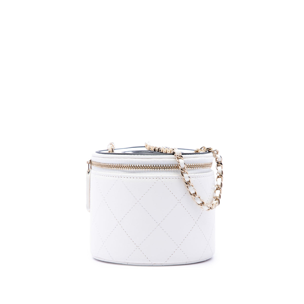 Chanel Quilted Lambskin Chain and Charm Vanity Case — White