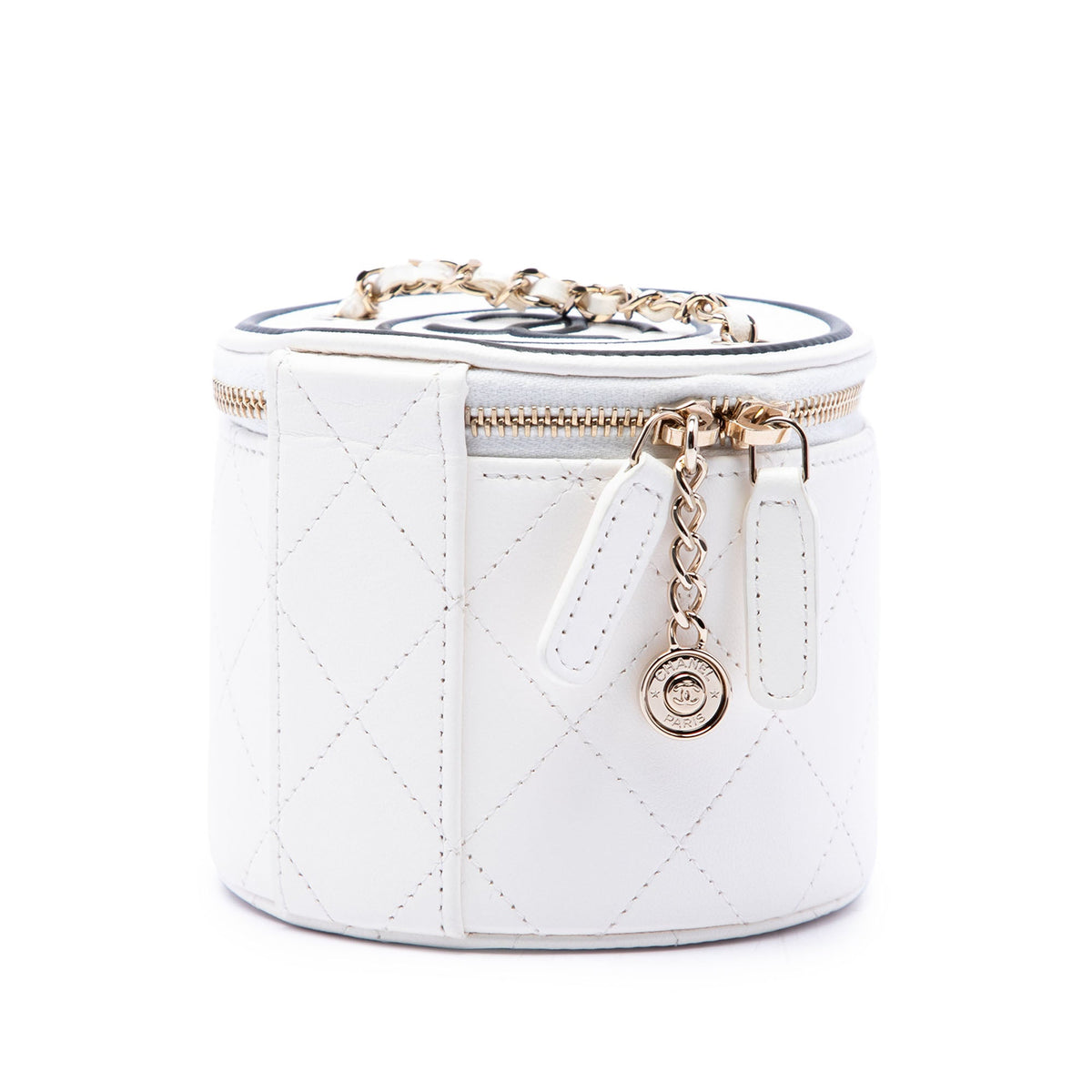 Chanel Quilted Lambskin Chain and Charm Vanity Case — White