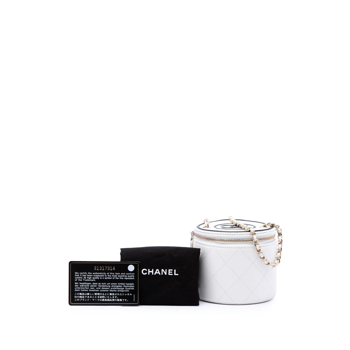 Chanel Quilted Lambskin Chain and Charm Vanity Case — White