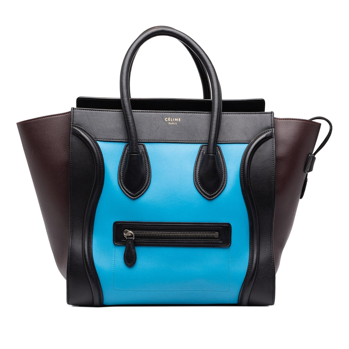 Celine Micro Tricolor Leather Luggage Tote — Blue