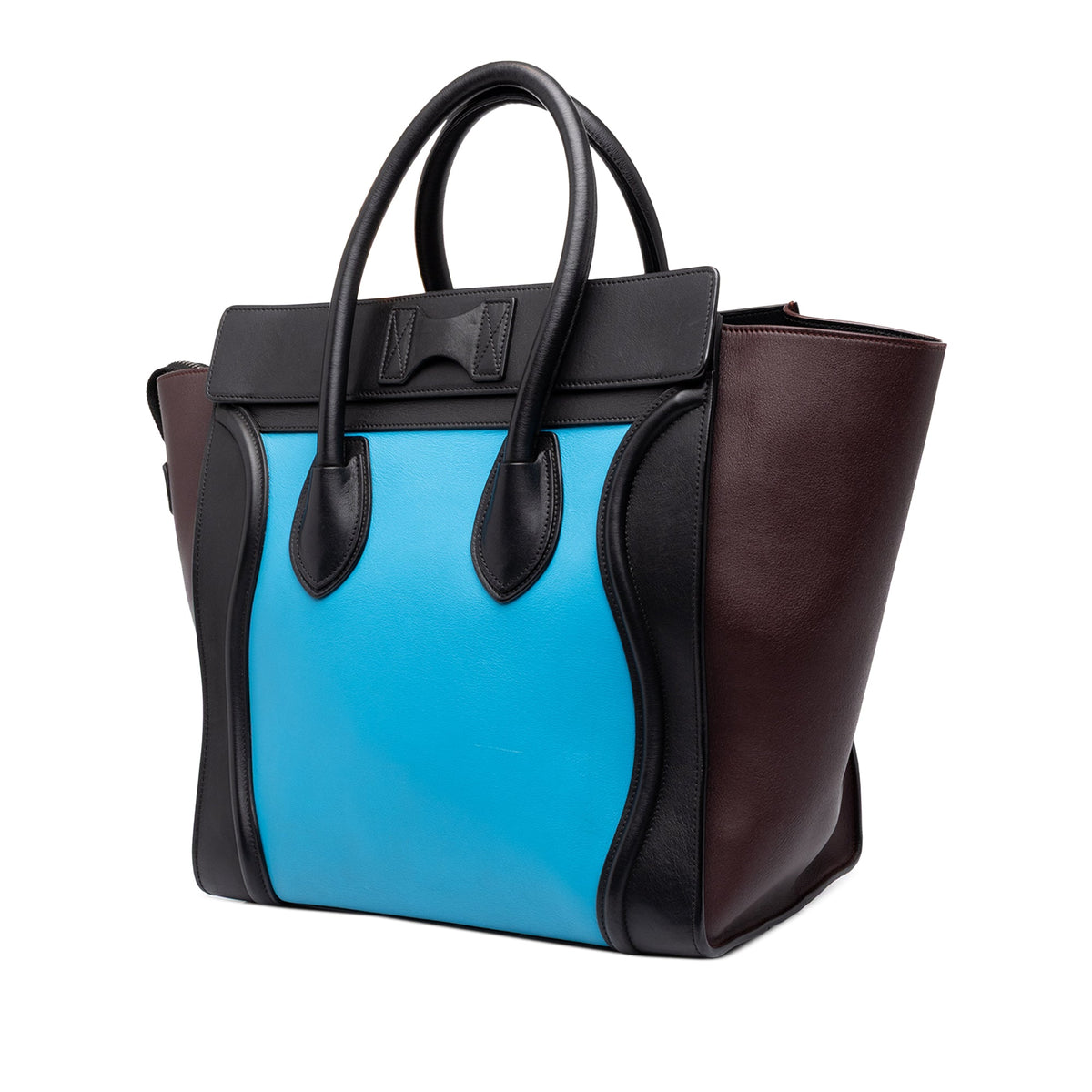 Celine Micro Tricolor Leather Luggage Tote — Blue