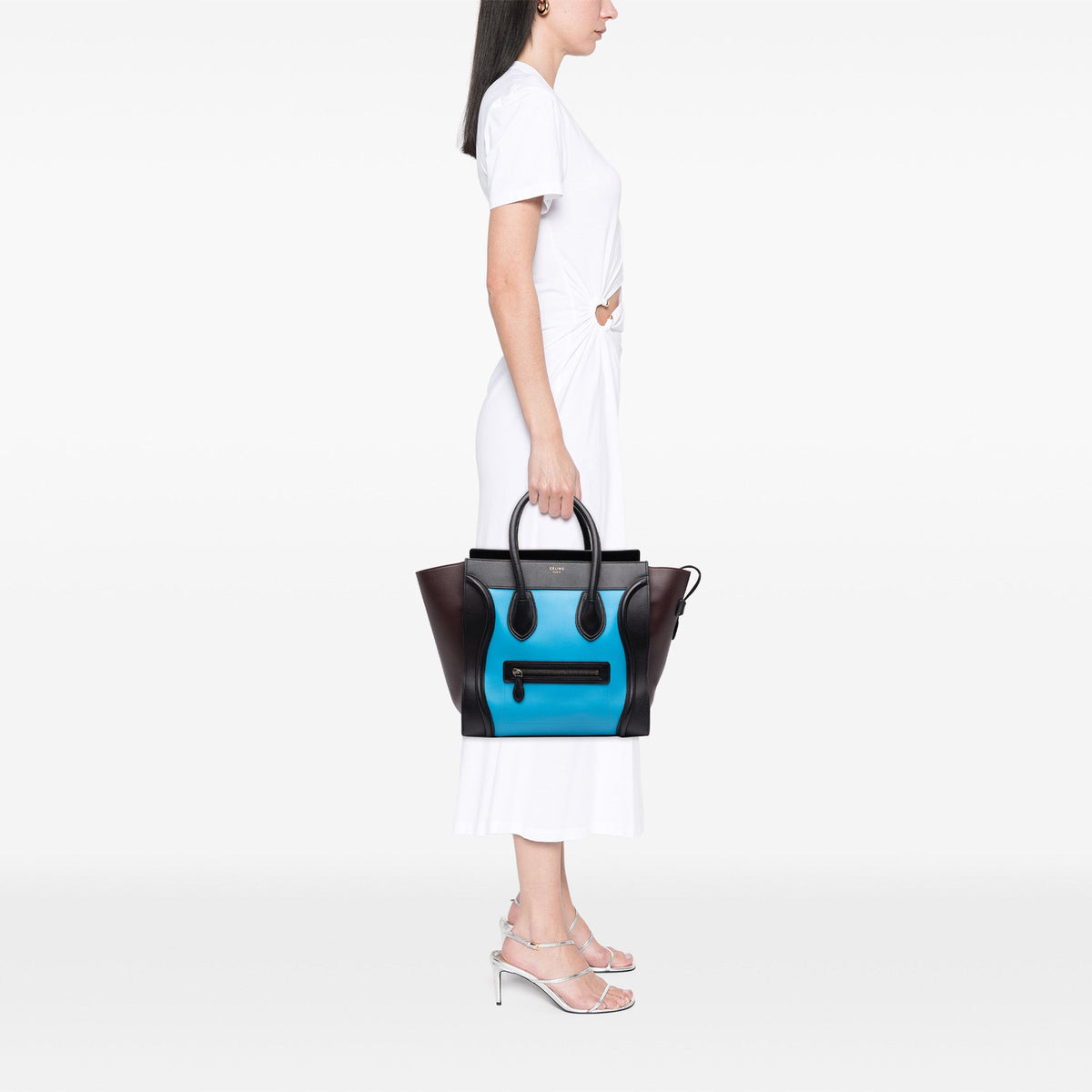 Celine Micro Tricolor Leather Luggage Tote — Blue