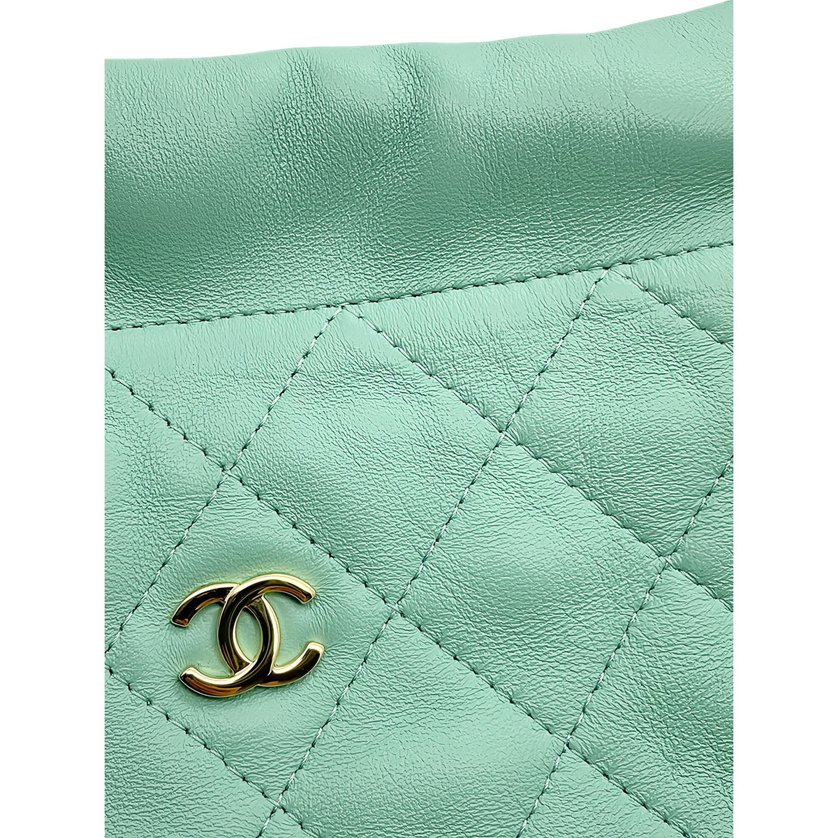 Chanel CC Quilted Lambskin Drawstring Clutch with Strap — Green
