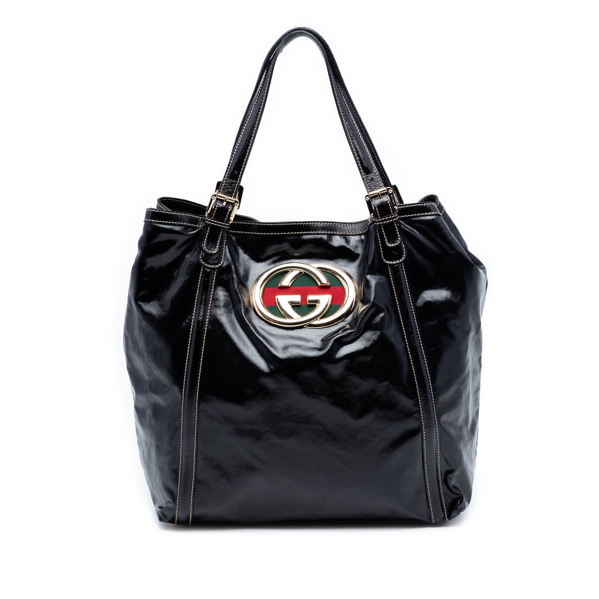 Gucci Patent Dialux Britt Web Tote