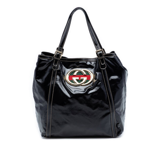 Gucci Patent Dialux Britt Web Tote