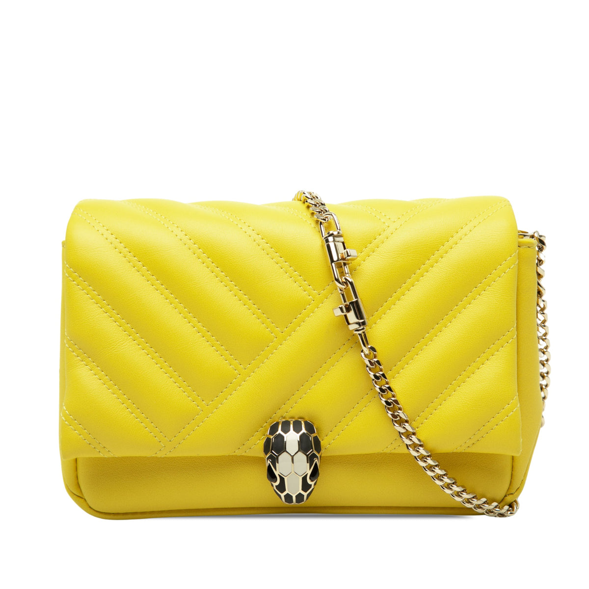 Bvlgari Leather Serpenti Cabochon Chain Crossbody — Yellow