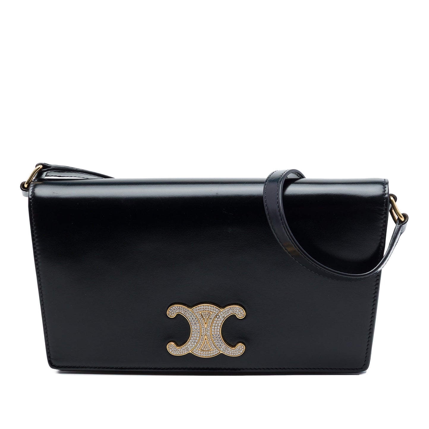 Celine Shiny Calfskin Strass Triomphe Trapeze Shoulder Bag