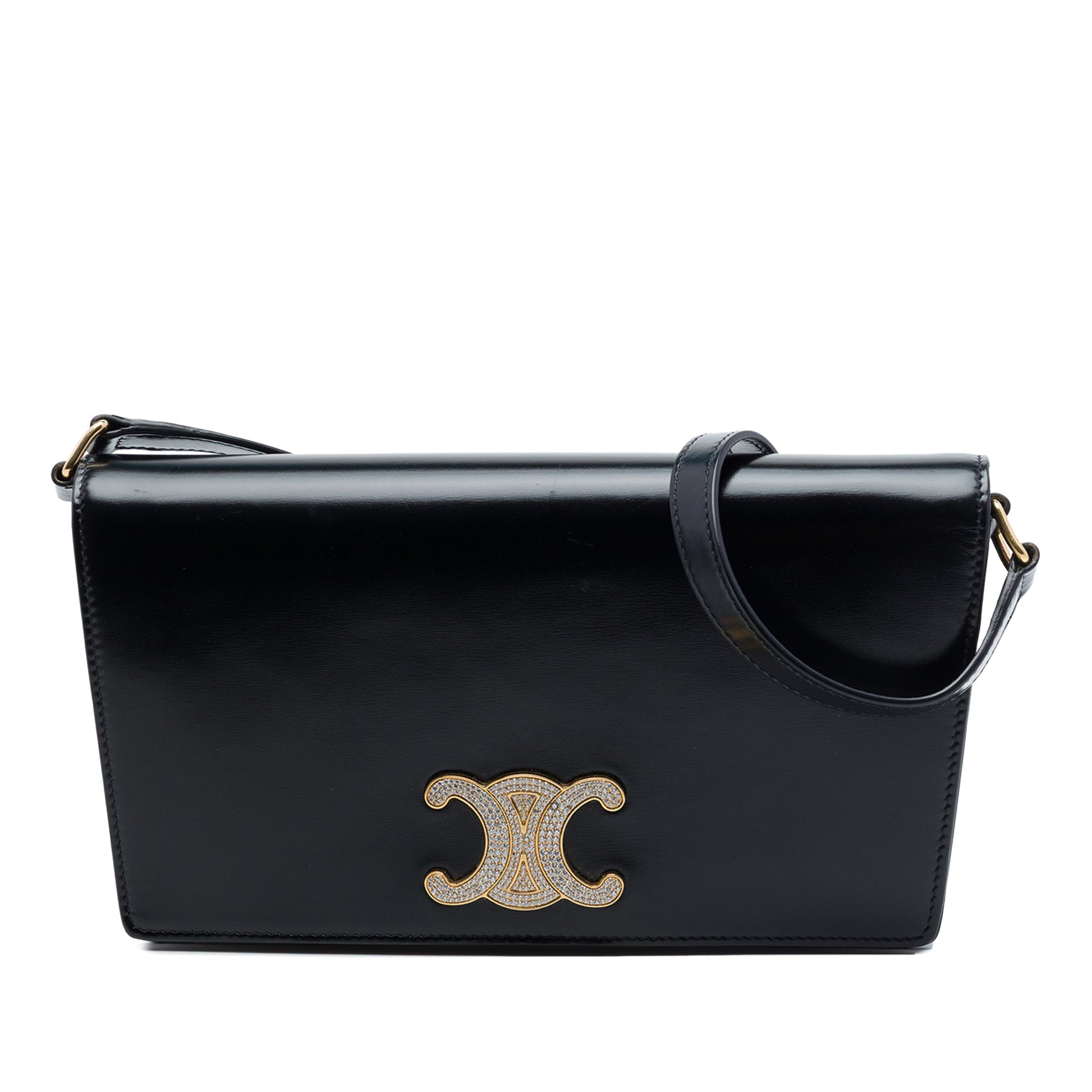 Celine Shiny Calfskin Strass Triomphe Trapeze Shoulder Bag