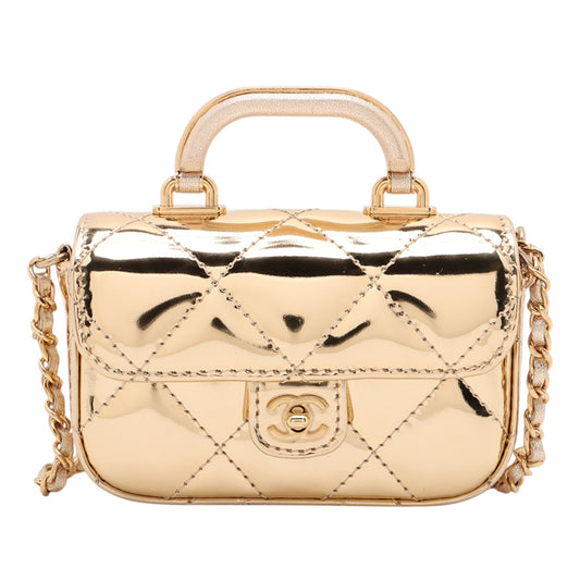 Chanel CC Metallic Quilted Calfskin Top Handle Bag