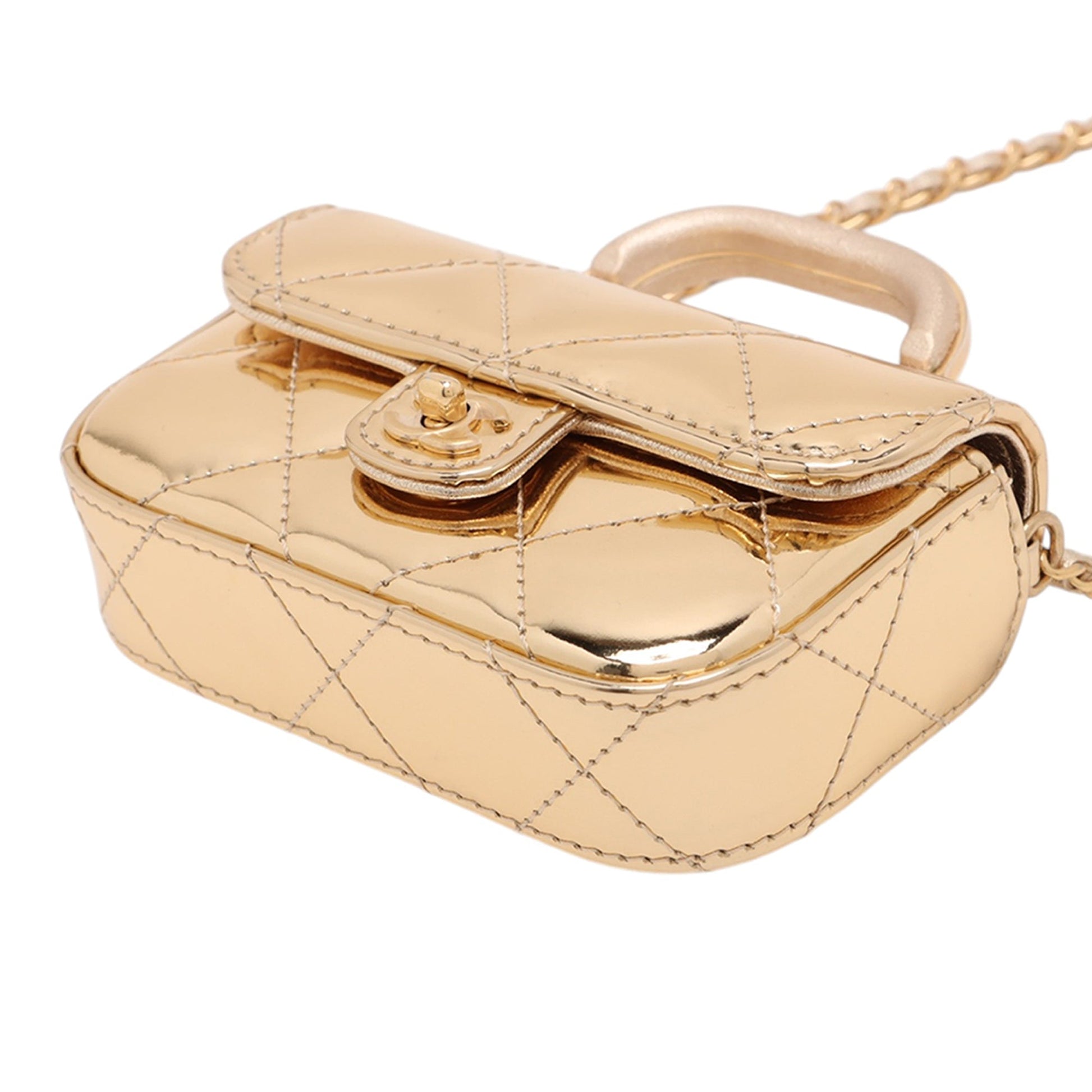 Chanel CC Metallic Quilted Calfskin Top Handle Bag