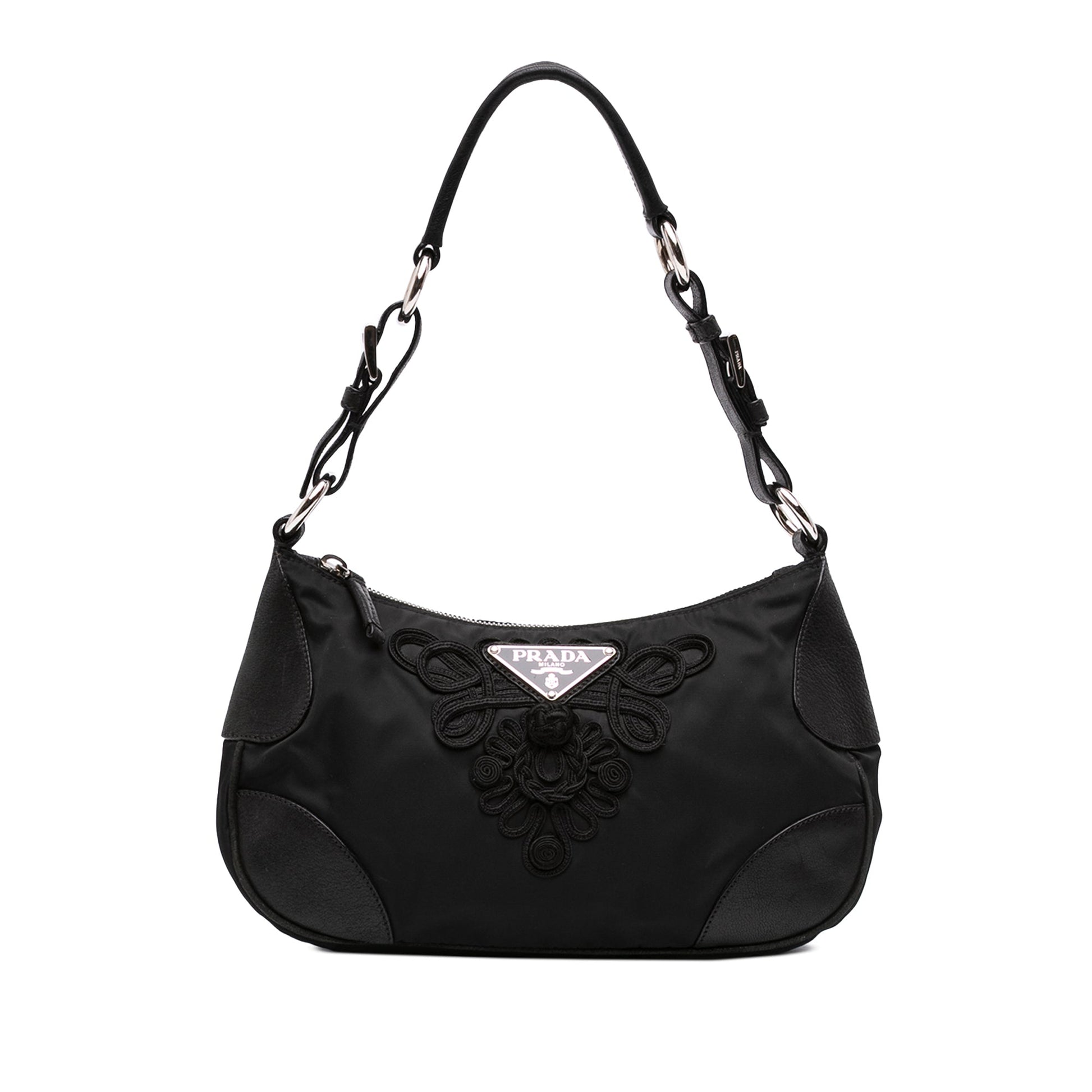 Prada Cervo Antik Trimmed Tessuto Passamaneria Shoulder Bag