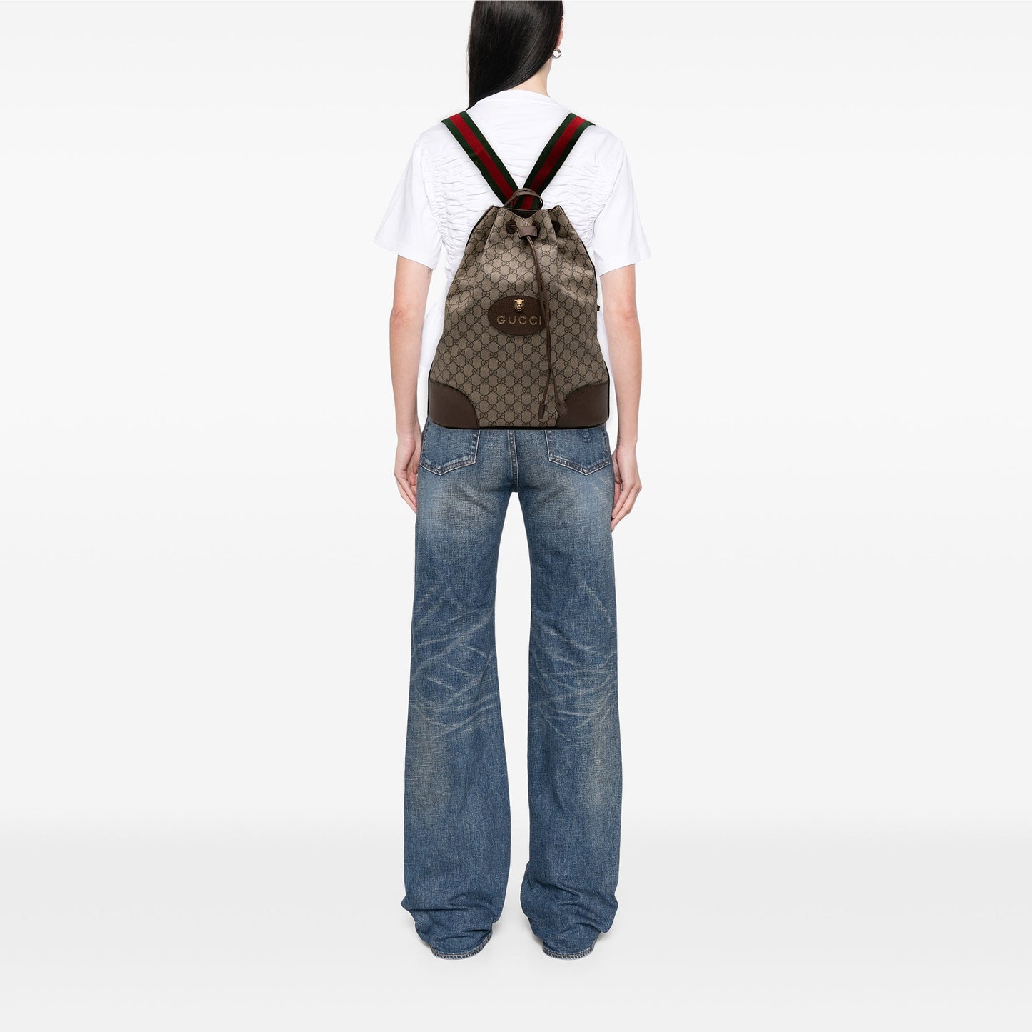 Gucci GG Supreme Web Neo Vintage Drawstring Bucket Bag