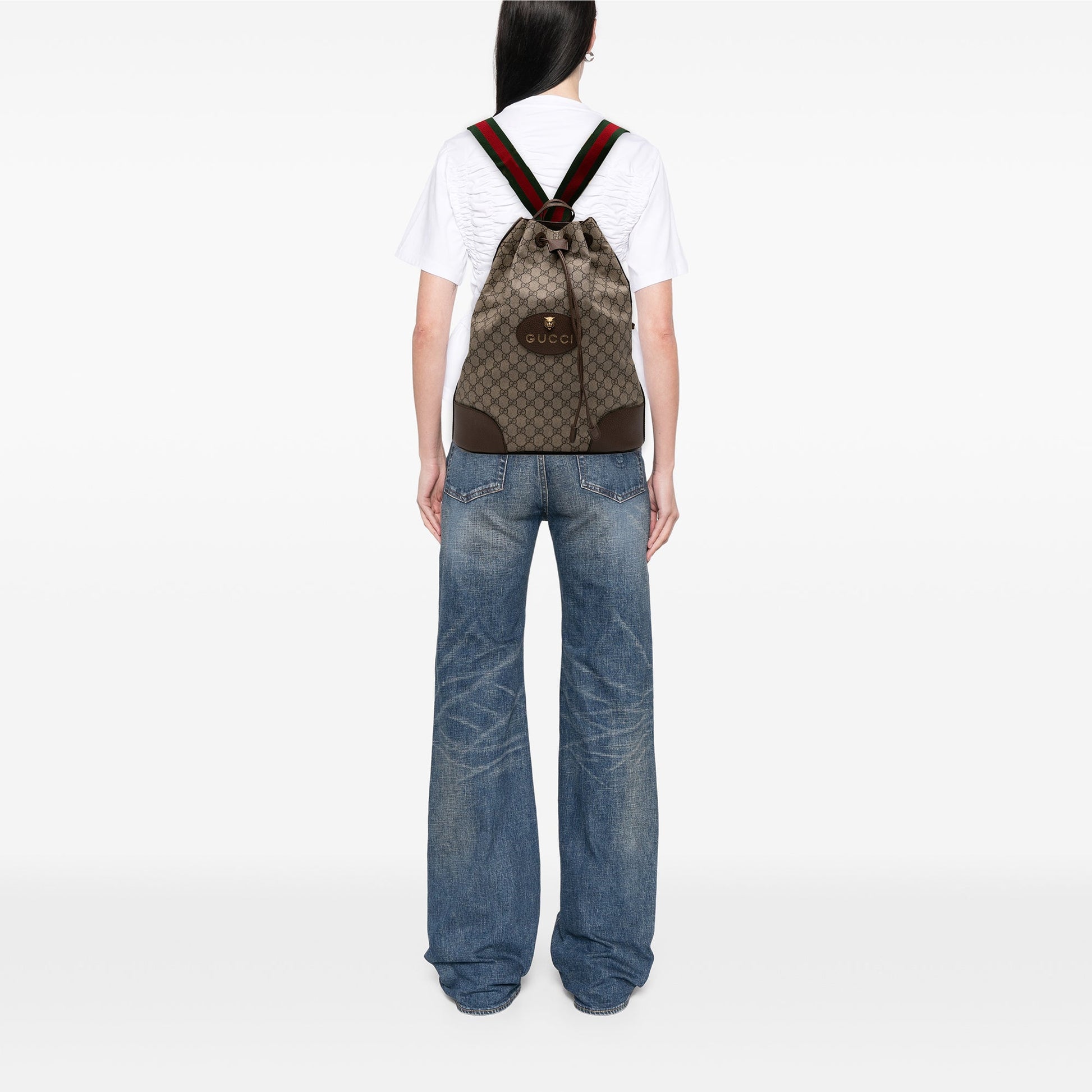 Gucci GG Supreme Web Neo Vintage Drawstring Bucket Bag