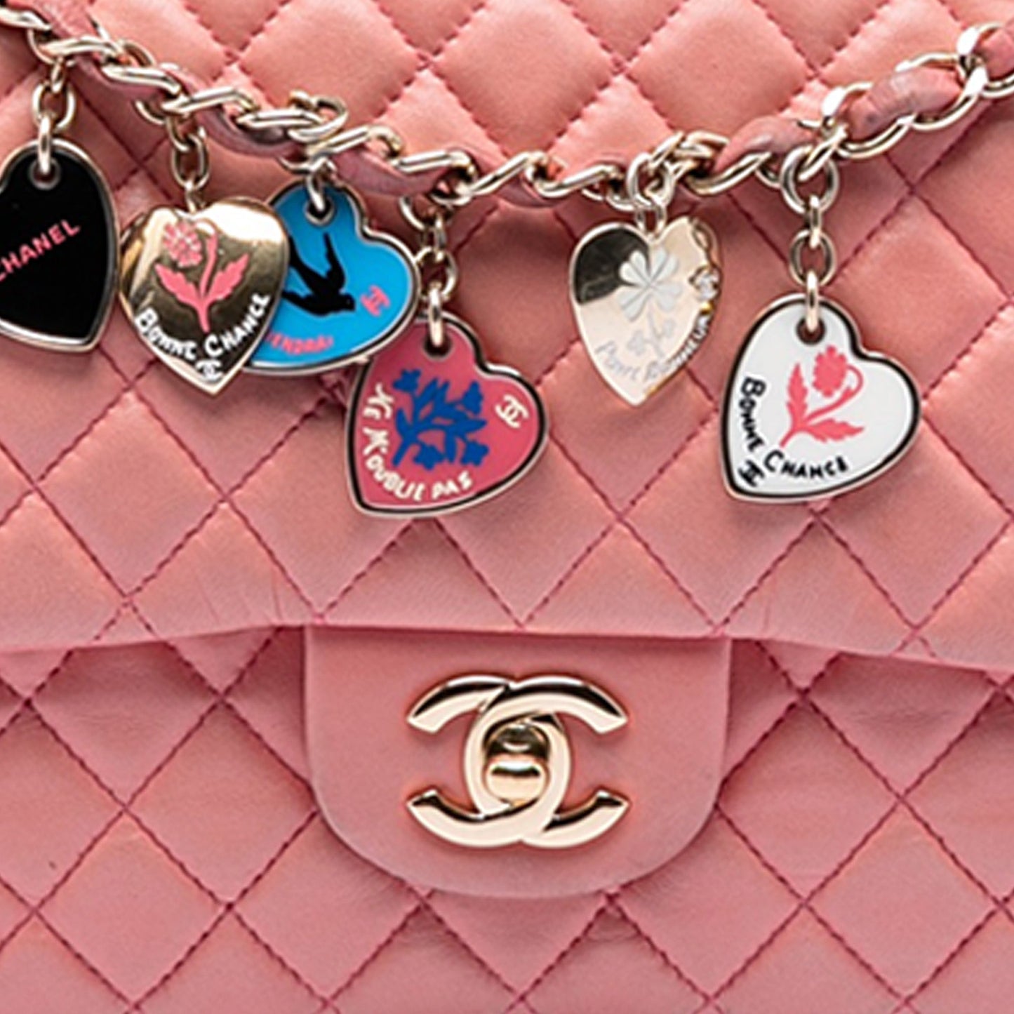 Medium Classic Lambskin Valentines Heart Charms Single Flap