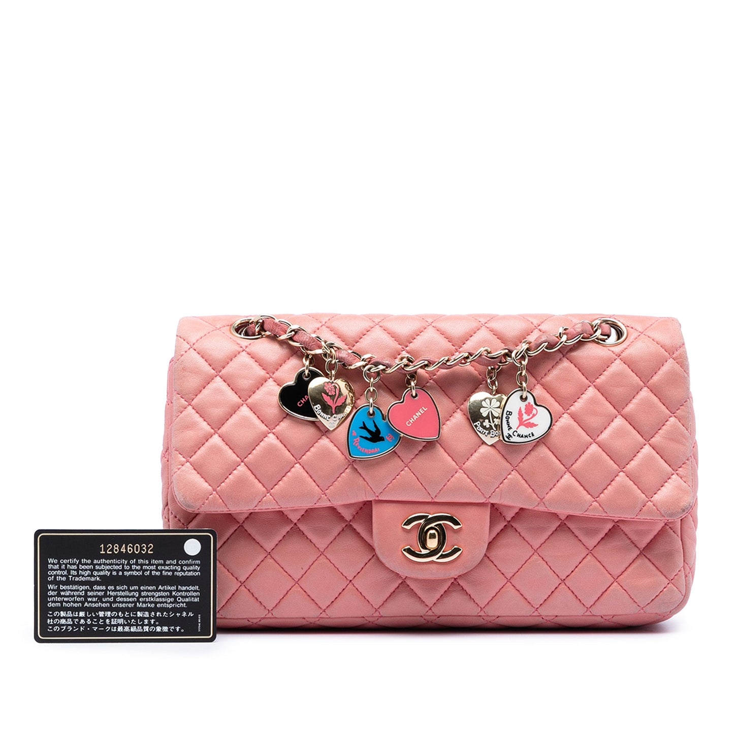 Medium Classic Lambskin Valentines Heart Charms Single Flap
