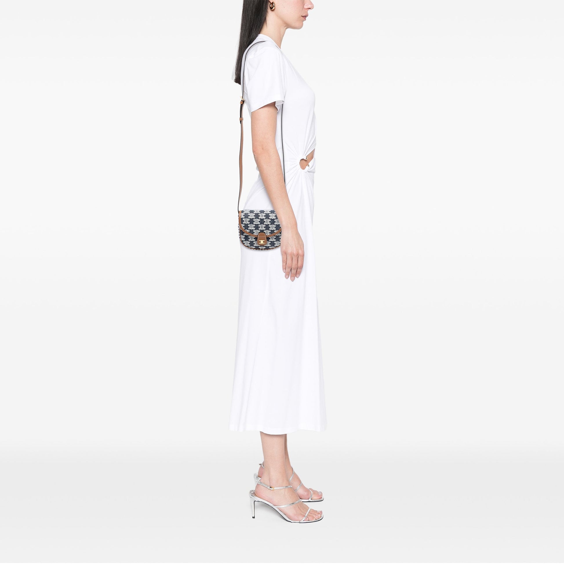 Celine Mini Triomphe Canvas and Calfskin Besace Crossbody