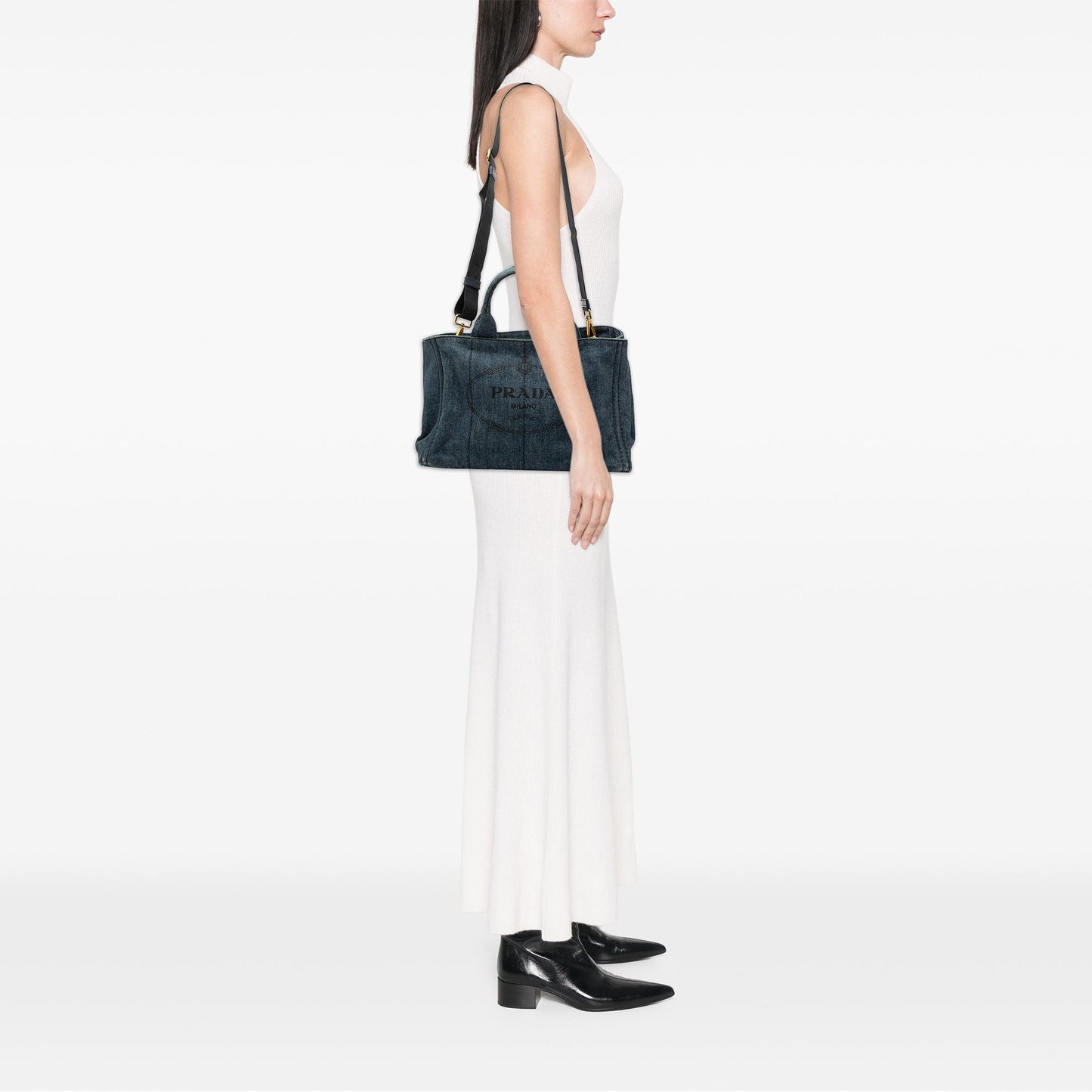 Prada Denim Canapa Logo Satchel